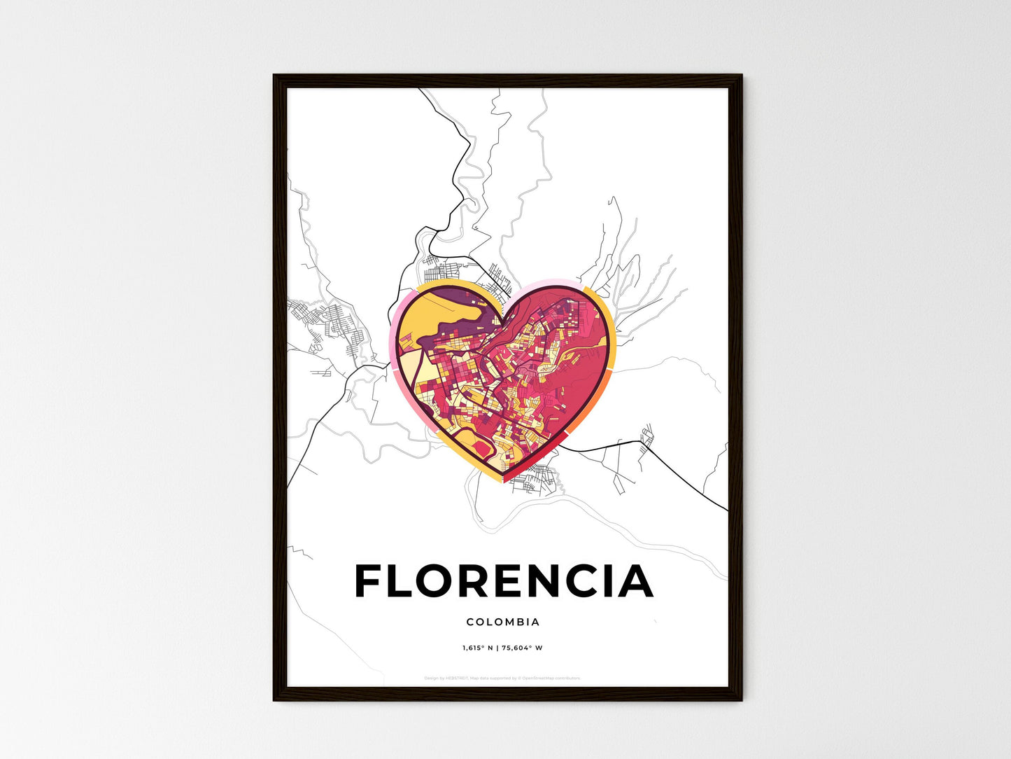 Florencia Colombia wedding art map with heart icon