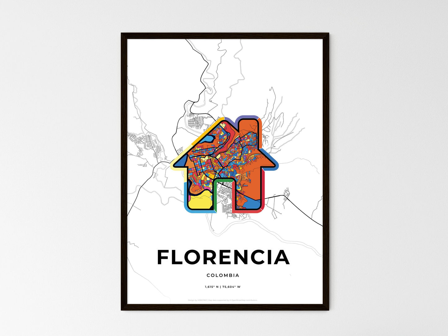 Florencia Colombia wedding art map with home icon