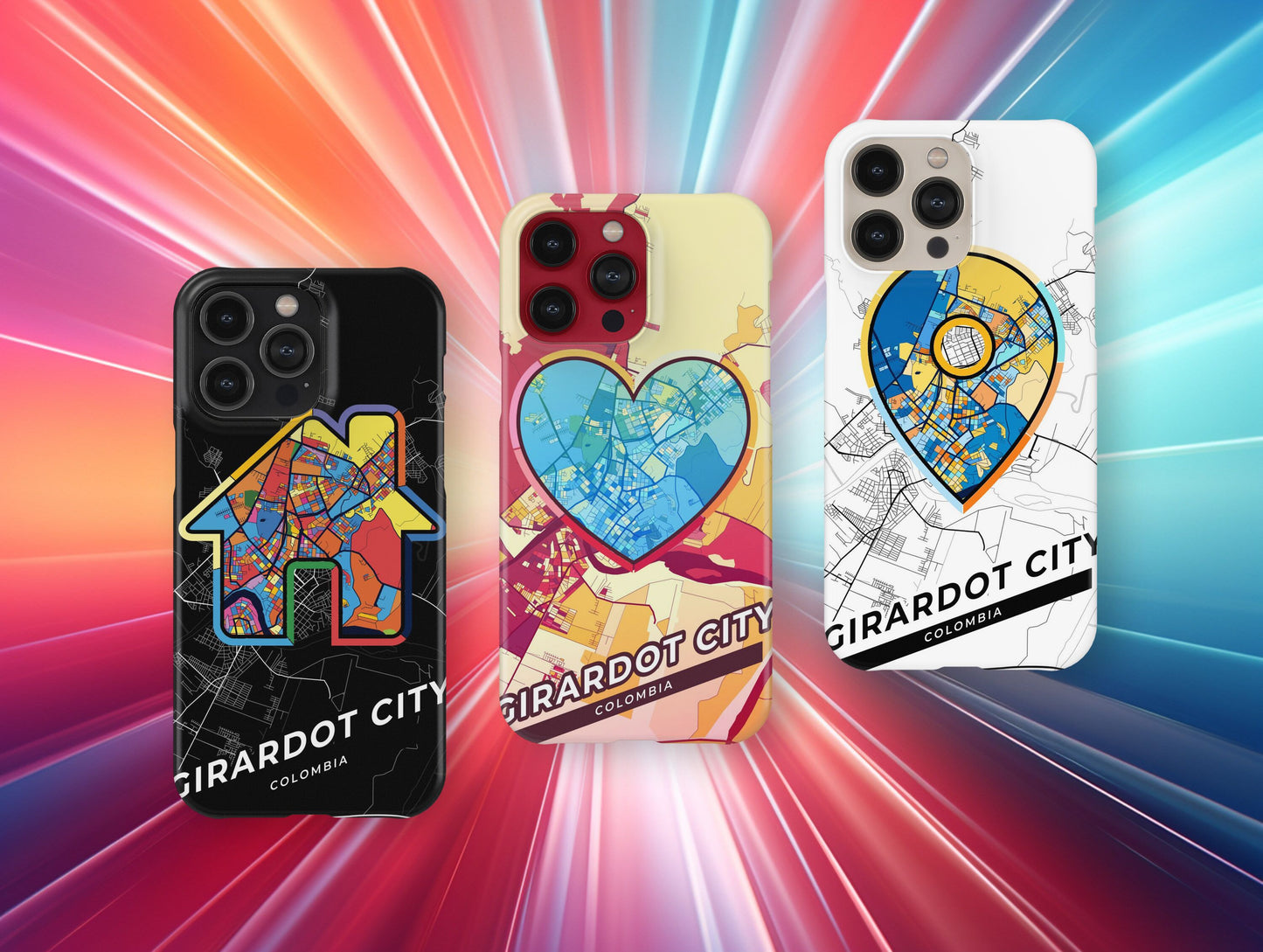 Girardot City Colombia slim phone case with colorful icon. Birthday, wedding or housewarming gift. Couple match cases.