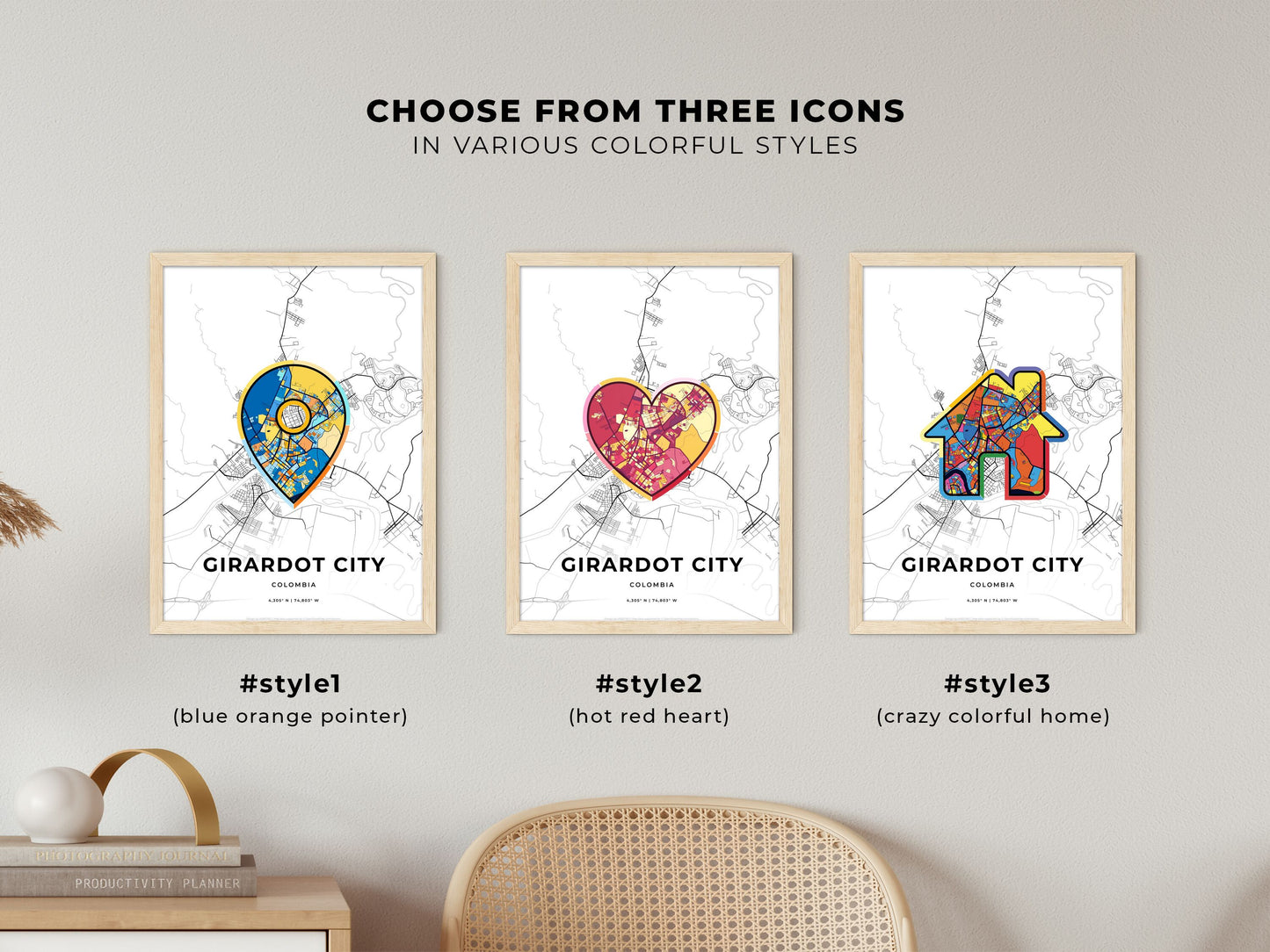 Girardot City Colombia maps with colorful icons