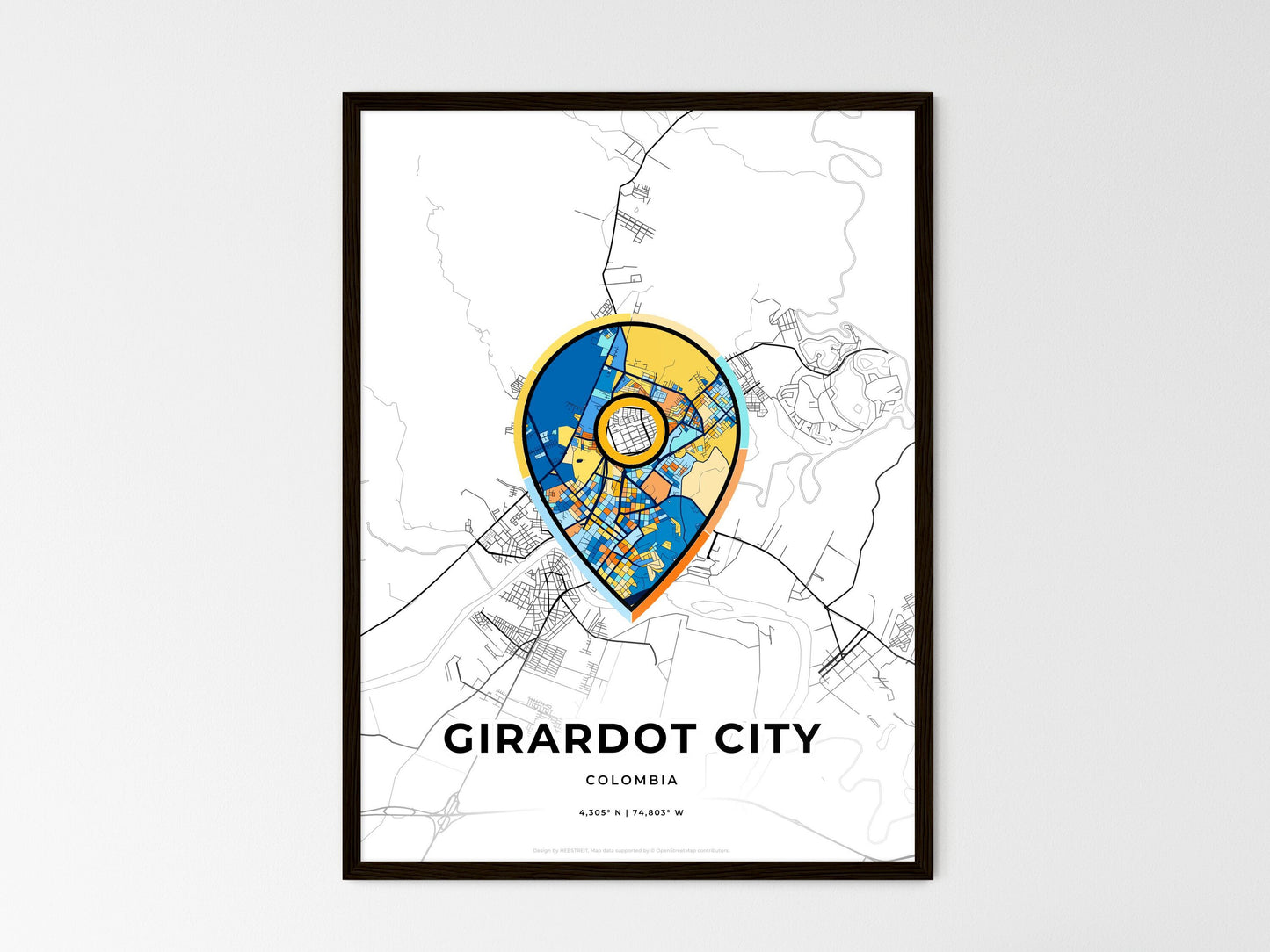 Girardot City Colombia wedding art map with pointer icon