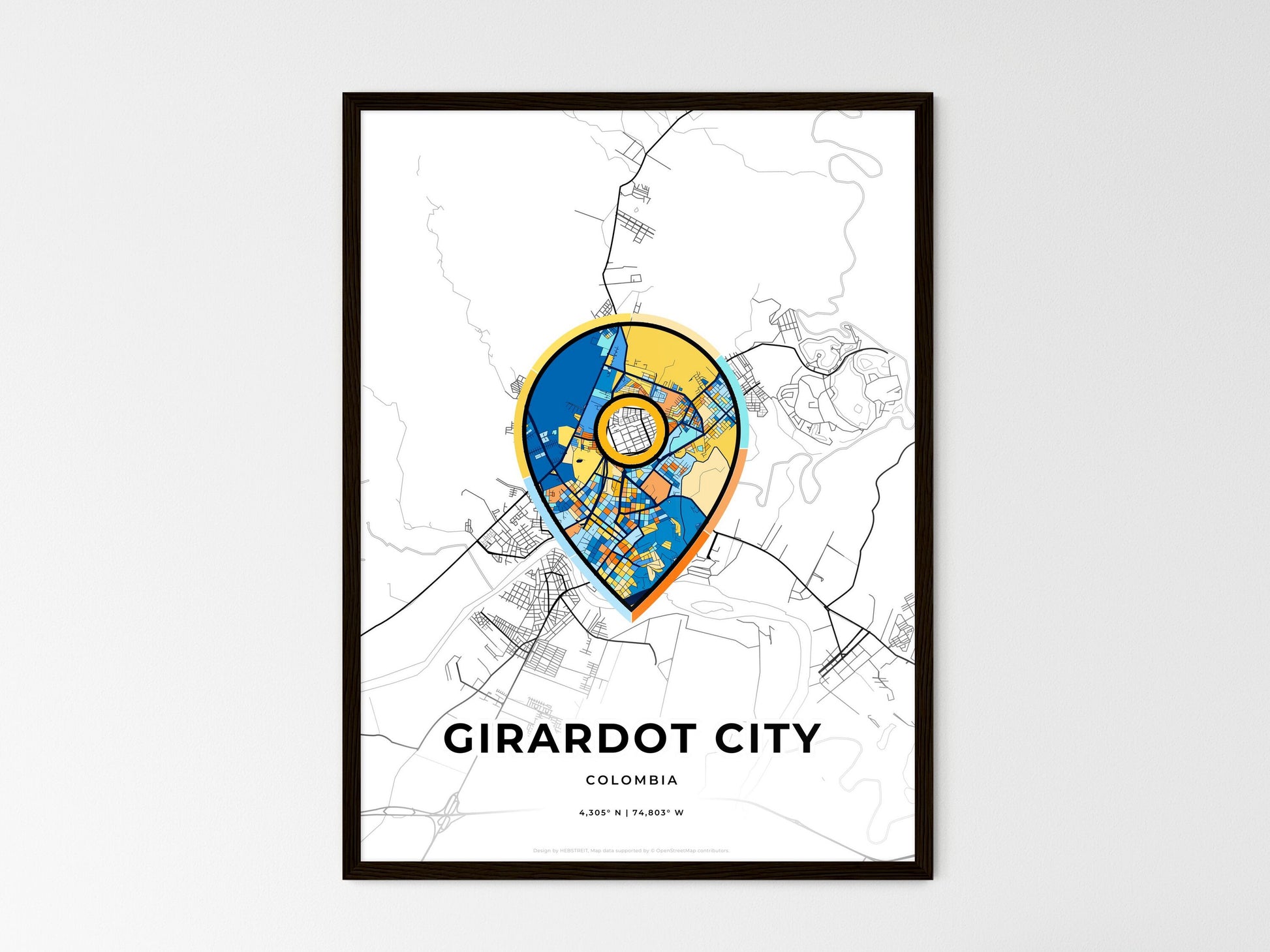 Girardot City Colombia wedding art map with pointer icon