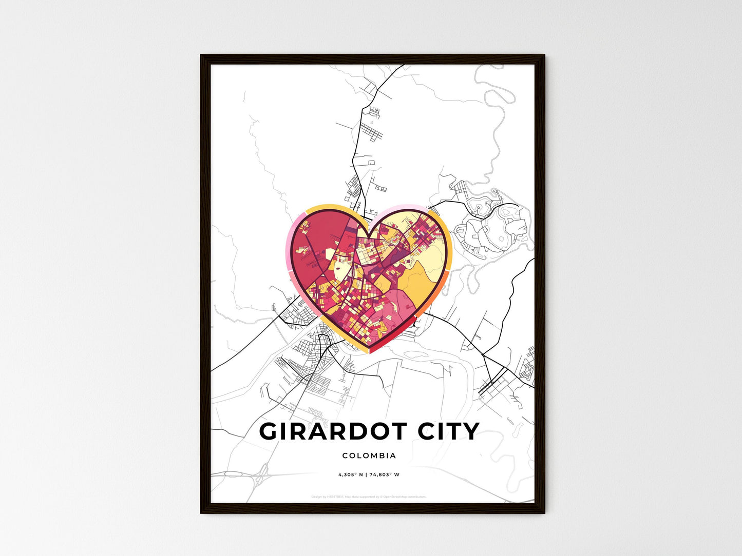 Girardot City Colombia wedding art map with heart icon