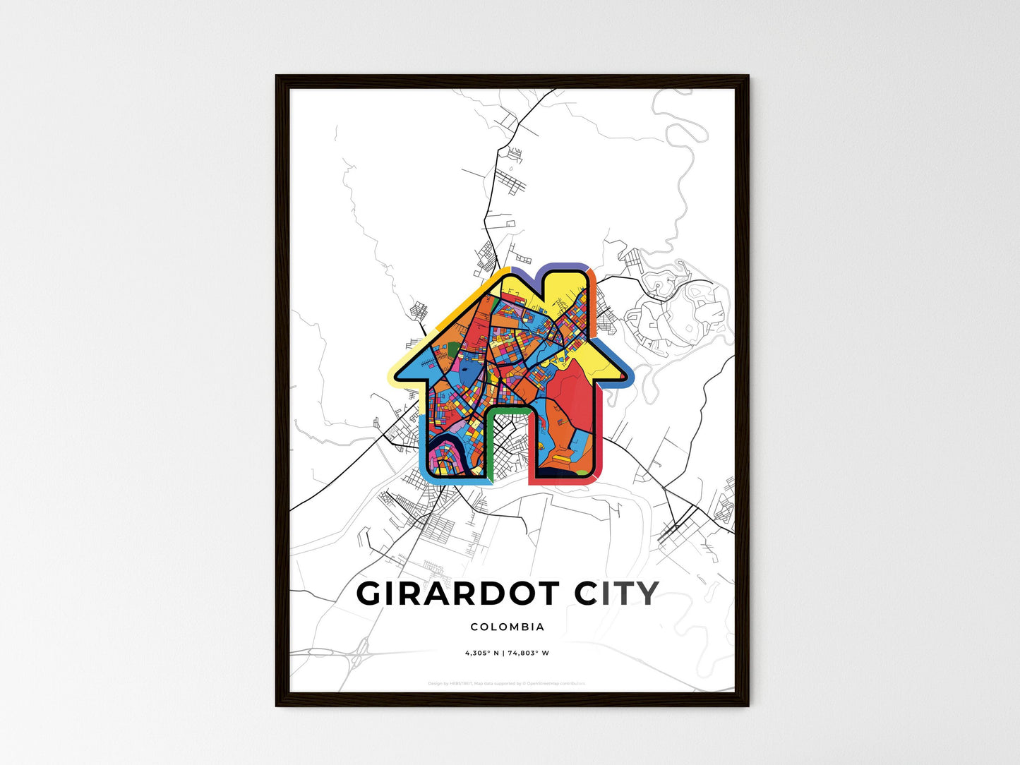 Girardot City Colombia wedding art map with home icon