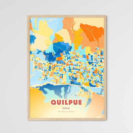 Colorful QUILPUE CHILE Fine Art Map Blue Orange