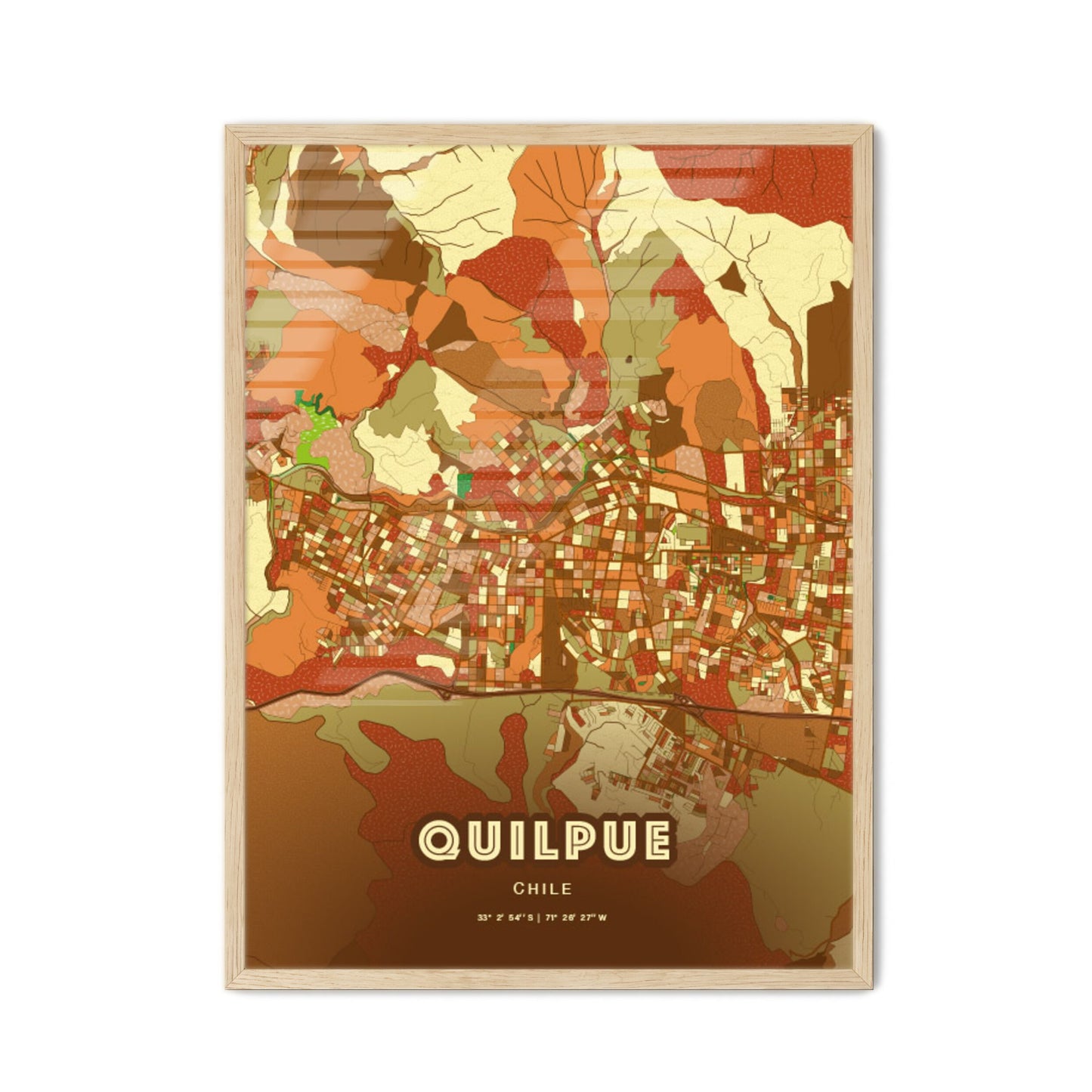 Colorful QUILPUE CHILE Fine Art Map Farmhouse