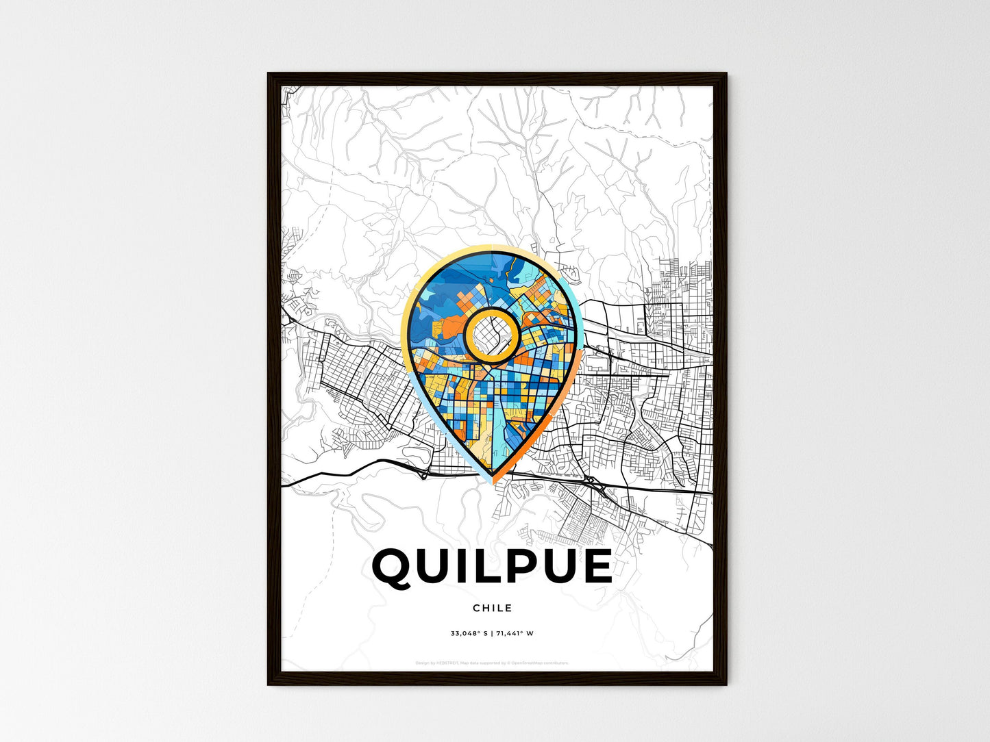Quilpue Chile wedding art map with pointer icon