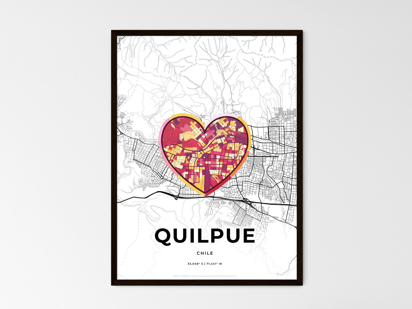 Quilpue Chile wedding art map with heart icon