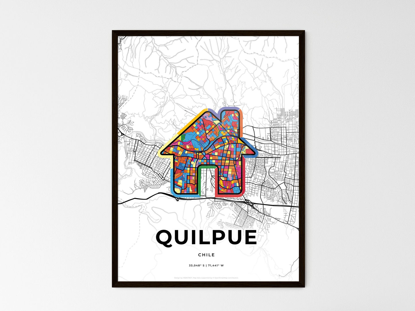 Quilpue Chile wedding art map with home icon