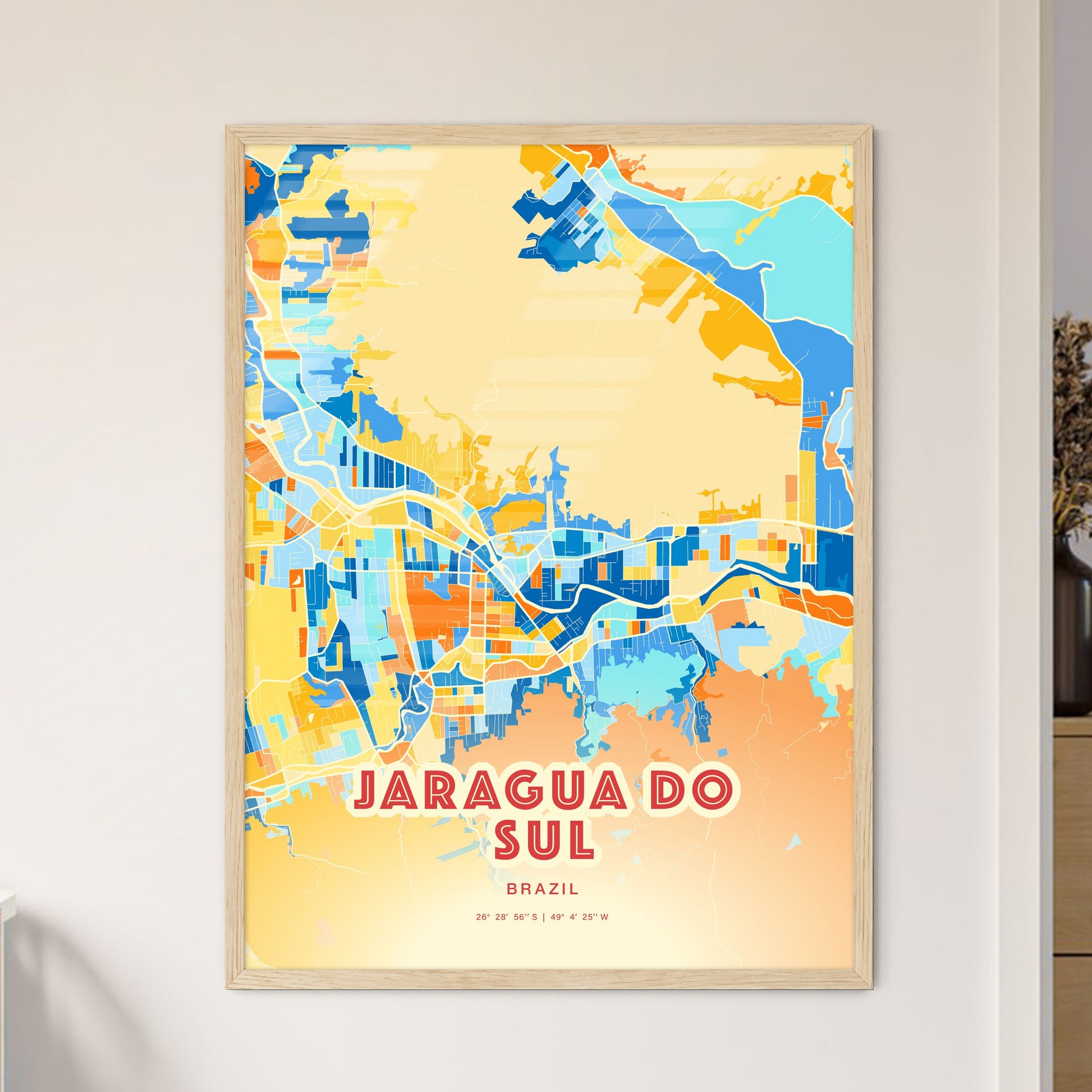 Colorful JARAGUA DO SUL BRAZIL Fine Art Map Blue Orange