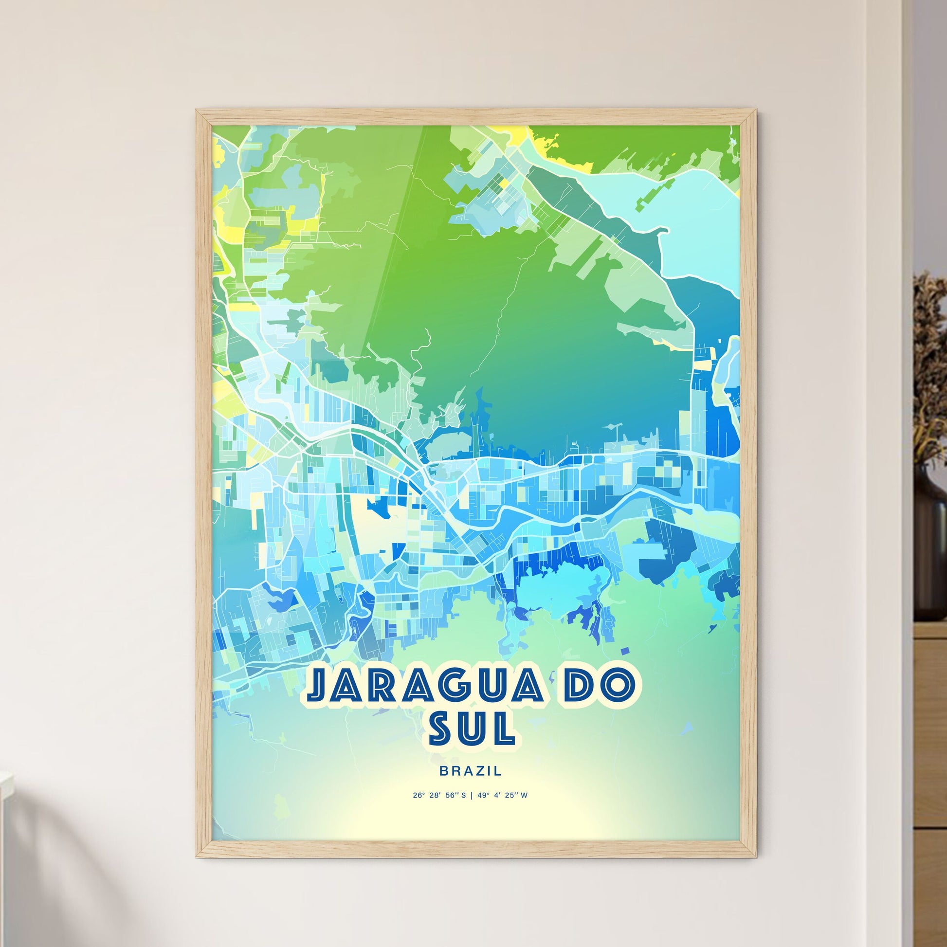 Colorful JARAGUA DO SUL BRAZIL Fine Art Map Cool Blue