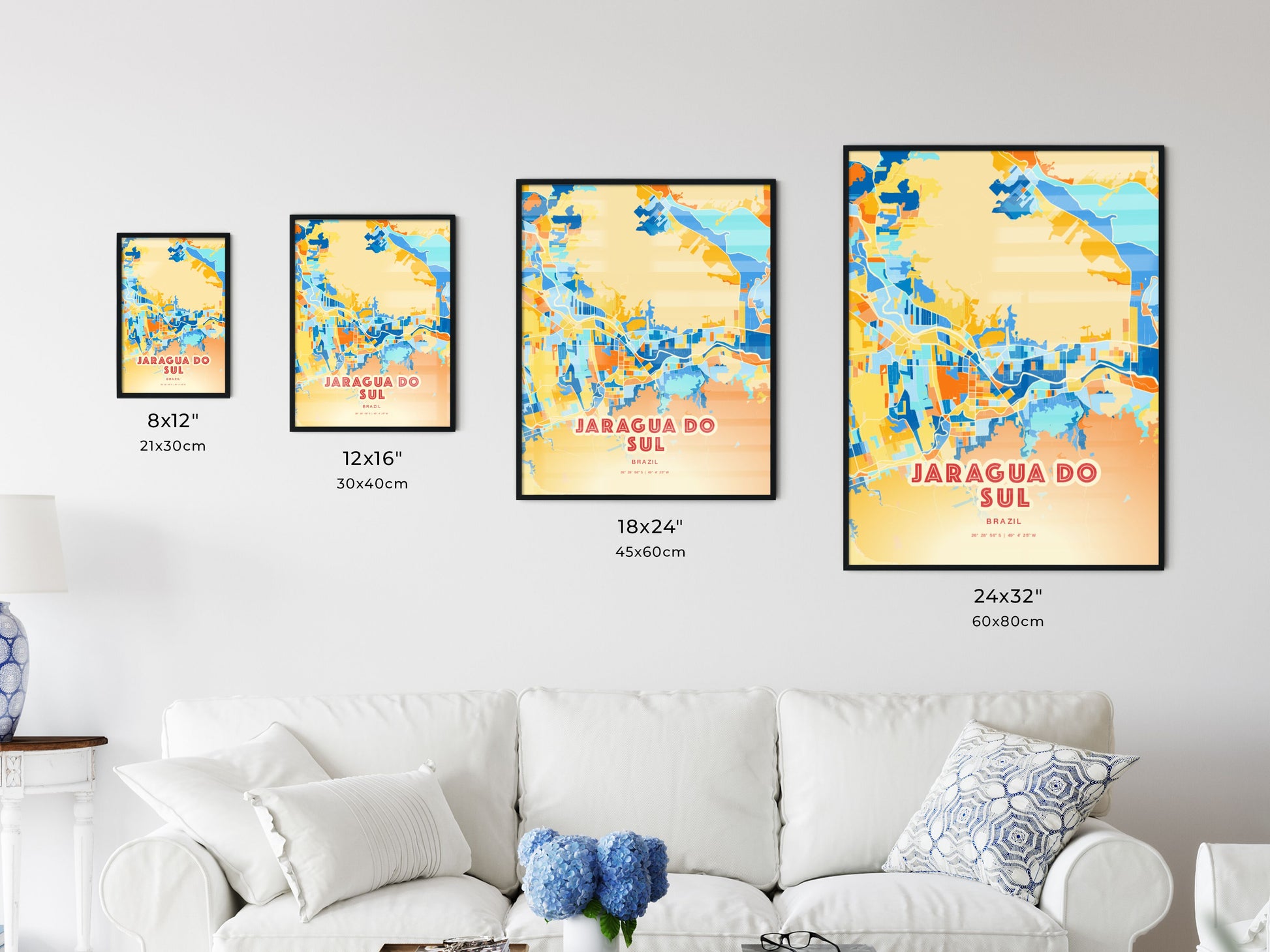 Colorful JARAGUA DO SUL BRAZIL Fine Art Map Blue Orange