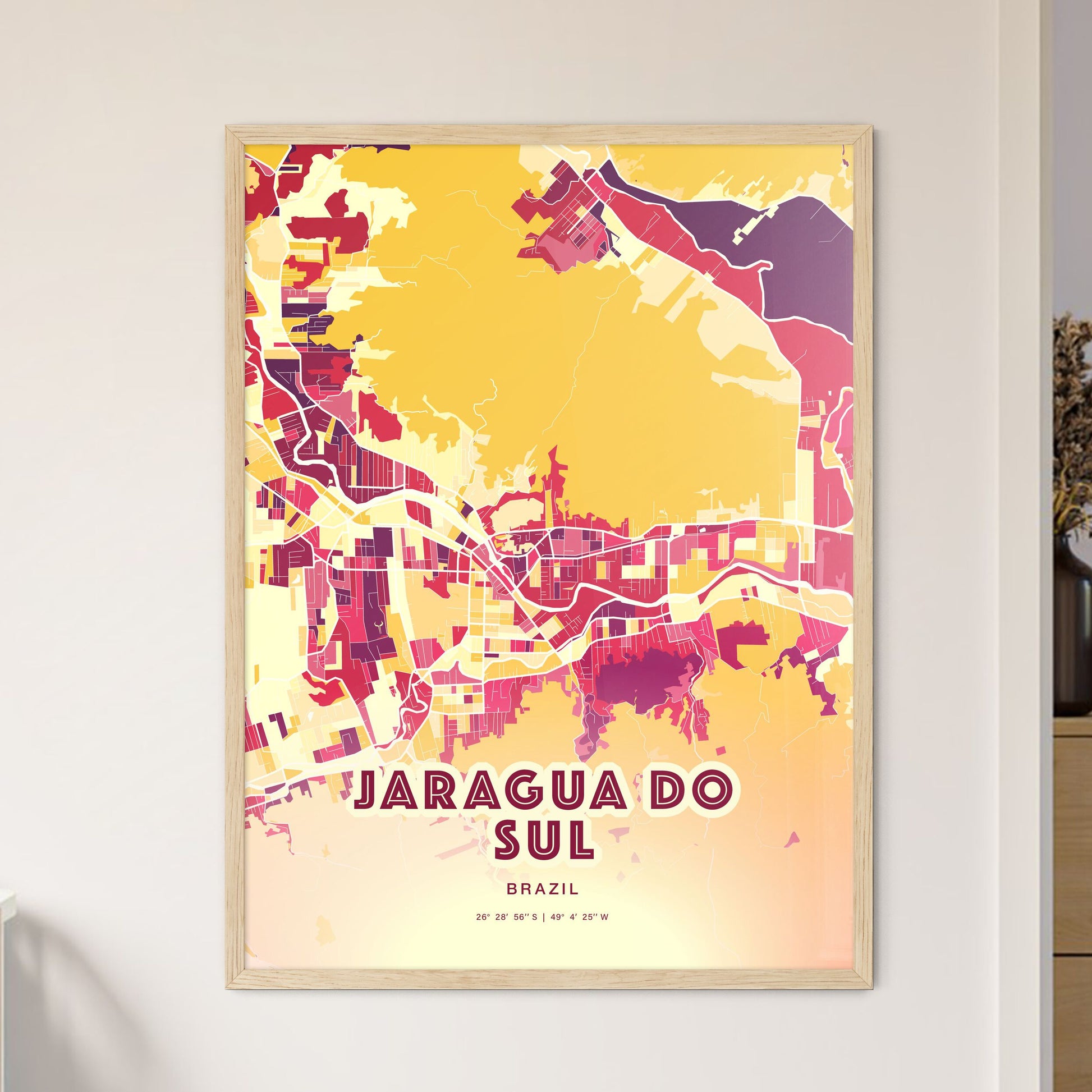 Colorful JARAGUA DO SUL BRAZIL Fine Art Map Hot Red