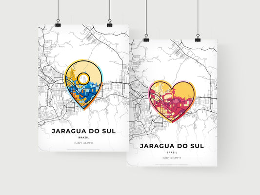 JARAGUA DO SUL BRAZIL minimal art map with a colorful icon. Where it all began, Couple map gift.