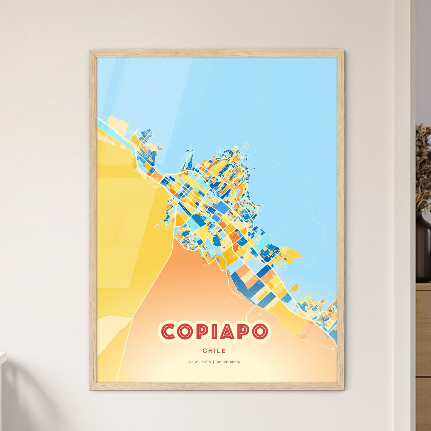 Colorful COPIAPO CHILE Fine Art Map Blue Orange