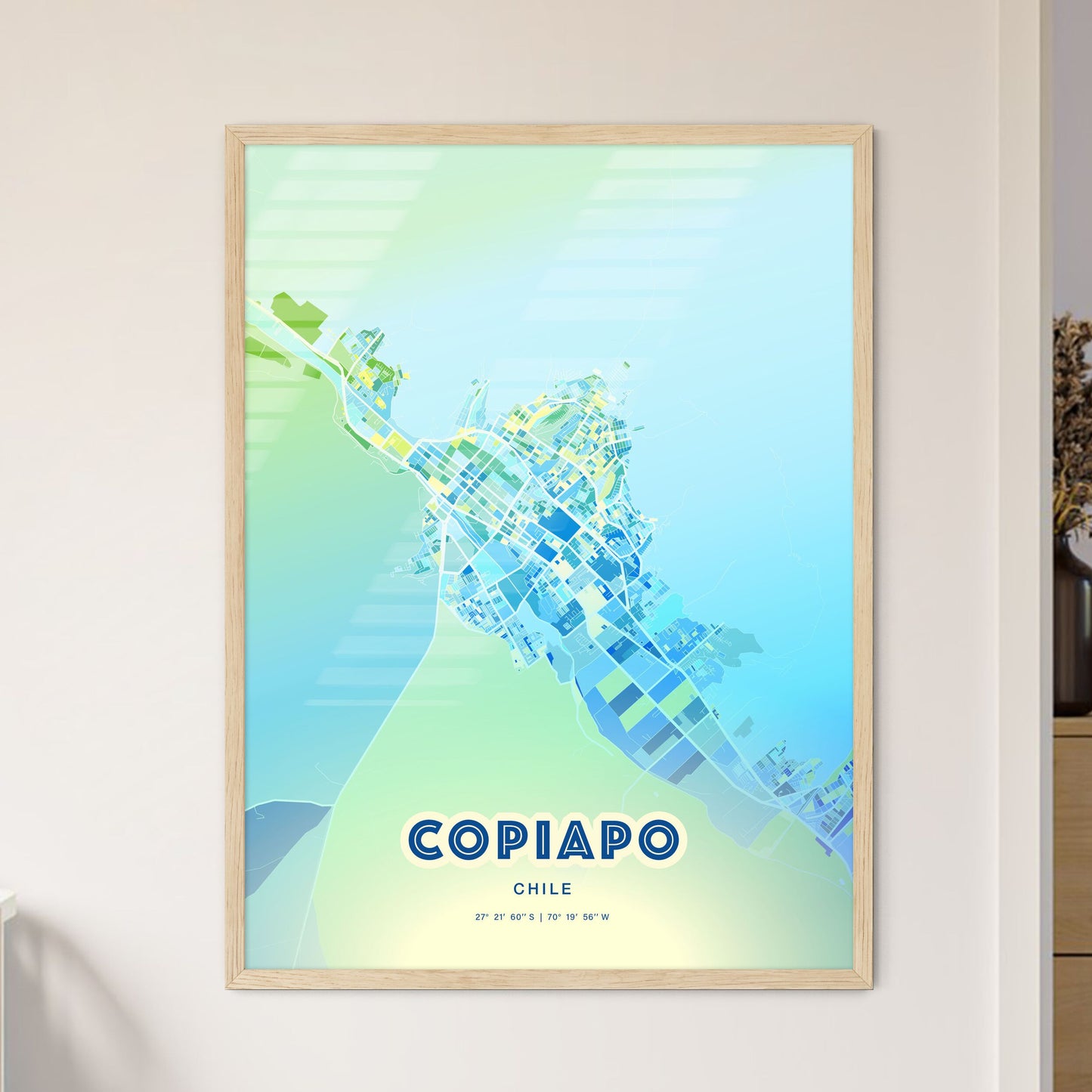 Colorful COPIAPO CHILE Fine Art Map Cool Blue