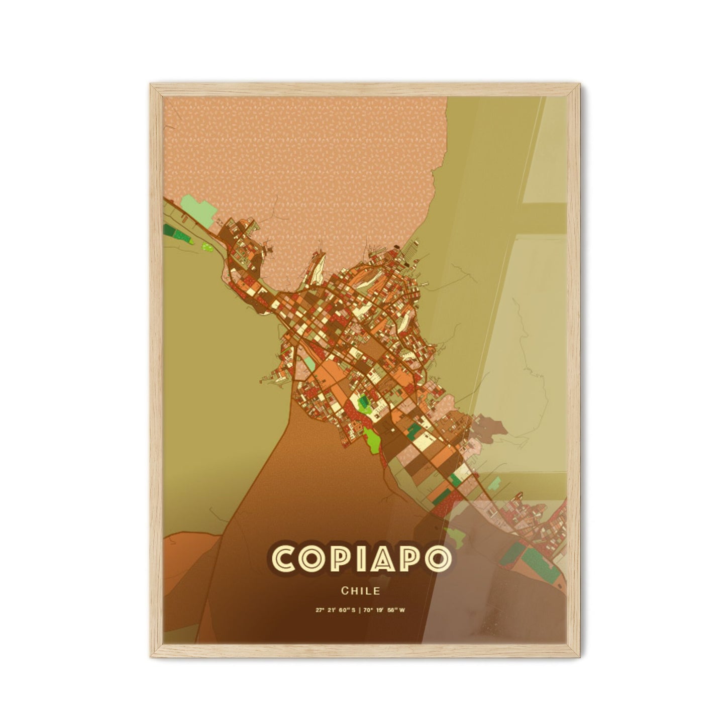 Colorful COPIAPO CHILE Fine Art Map Farmhouse