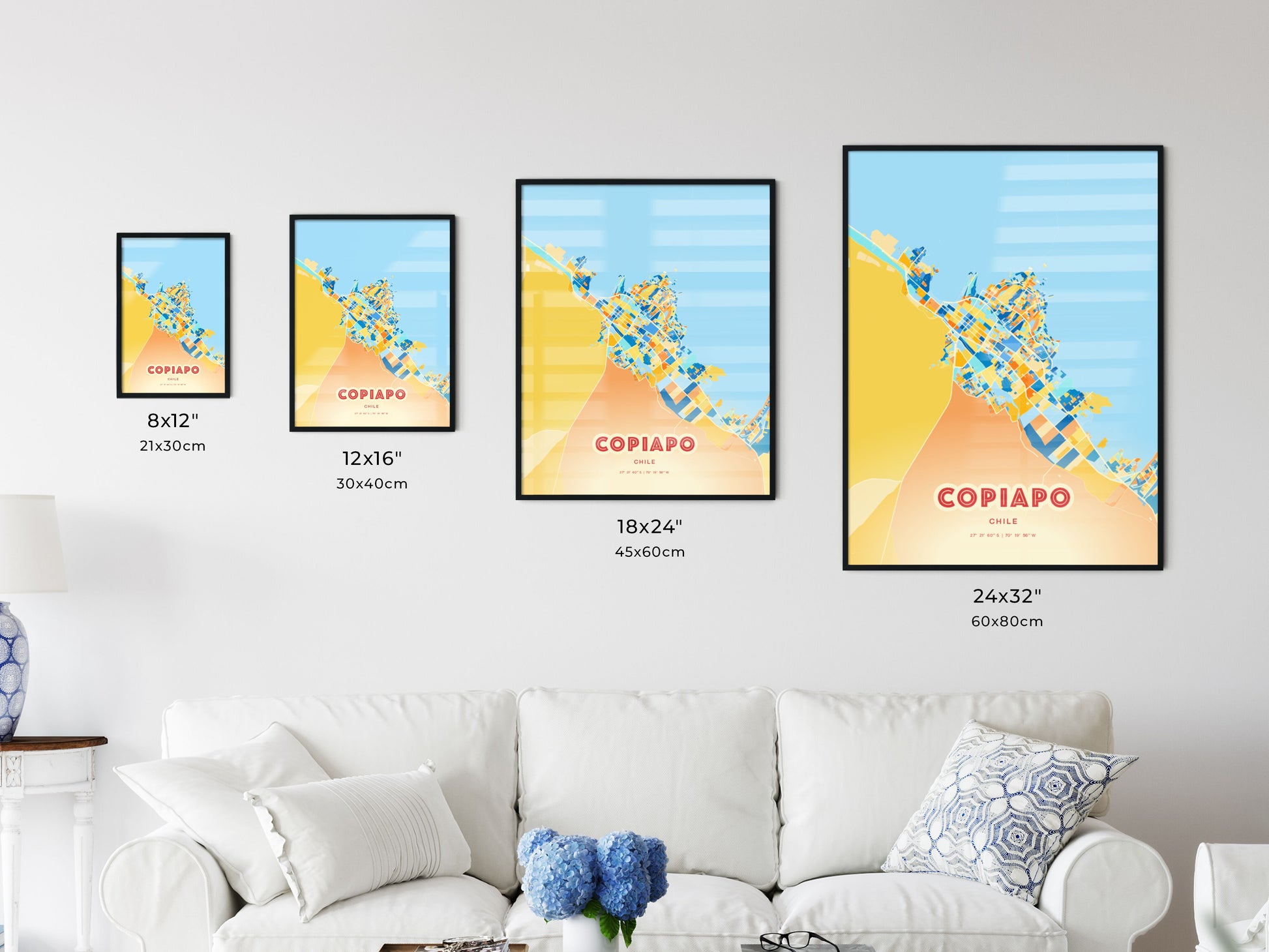 Colorful COPIAPO CHILE Fine Art Map Blue Orange