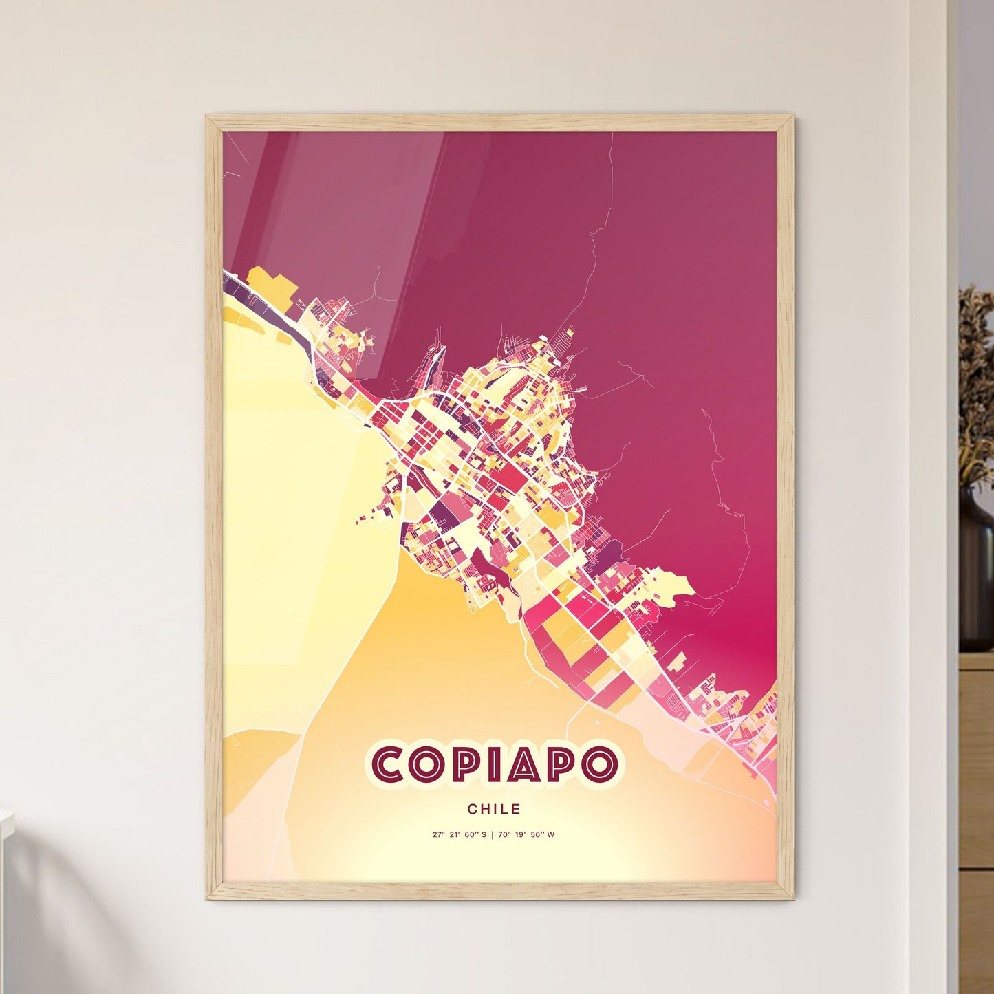 Colorful COPIAPO CHILE Fine Art Map Hot Red