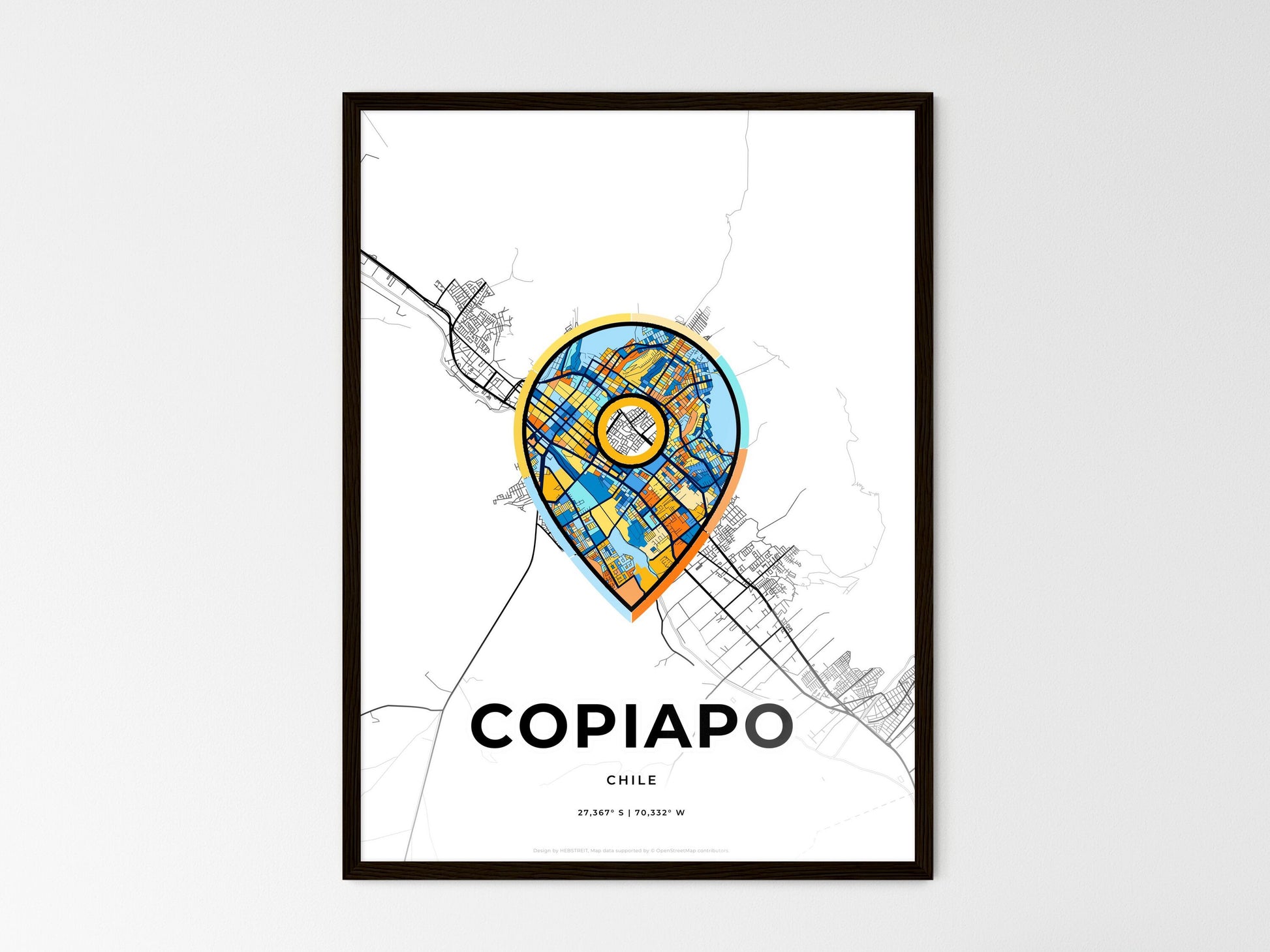 COPIAPO CHILE minimal art map with a colorful icon. Where it all began, Couple map gift. Style 1