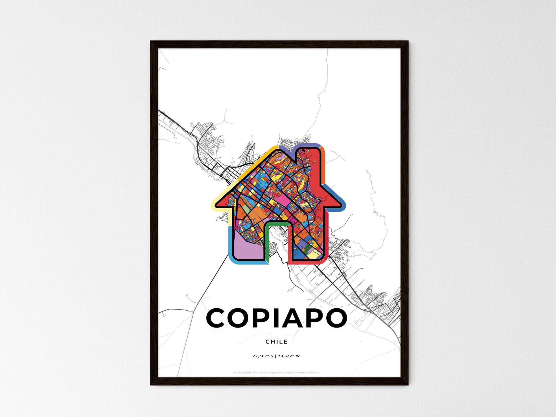 COPIAPO CHILE minimal art map with a colorful icon. Where it all began, Couple map gift. Style 3