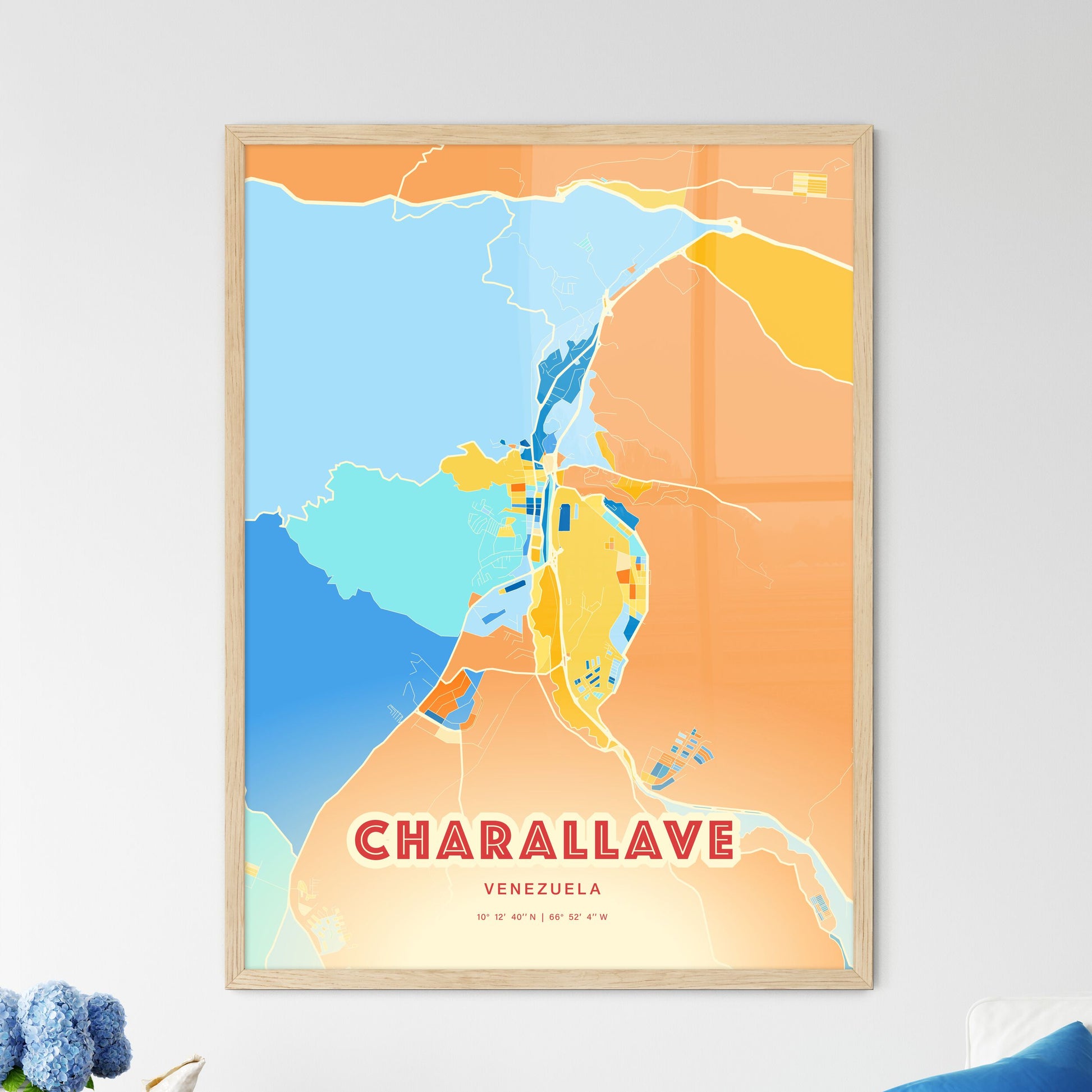 Colorful CHARALLAVE VENEZUELA Fine Art Map Blue Orange