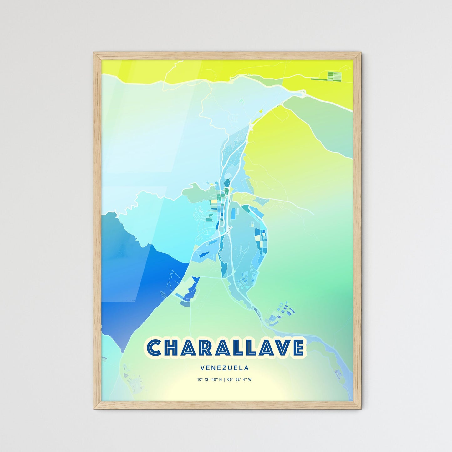 Colorful CHARALLAVE VENEZUELA Fine Art Map Cool Blue