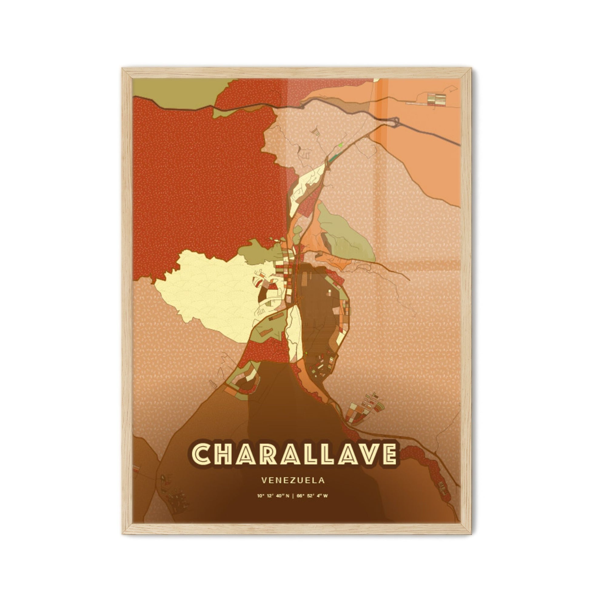 Colorful CHARALLAVE VENEZUELA Fine Art Map Farmhouse