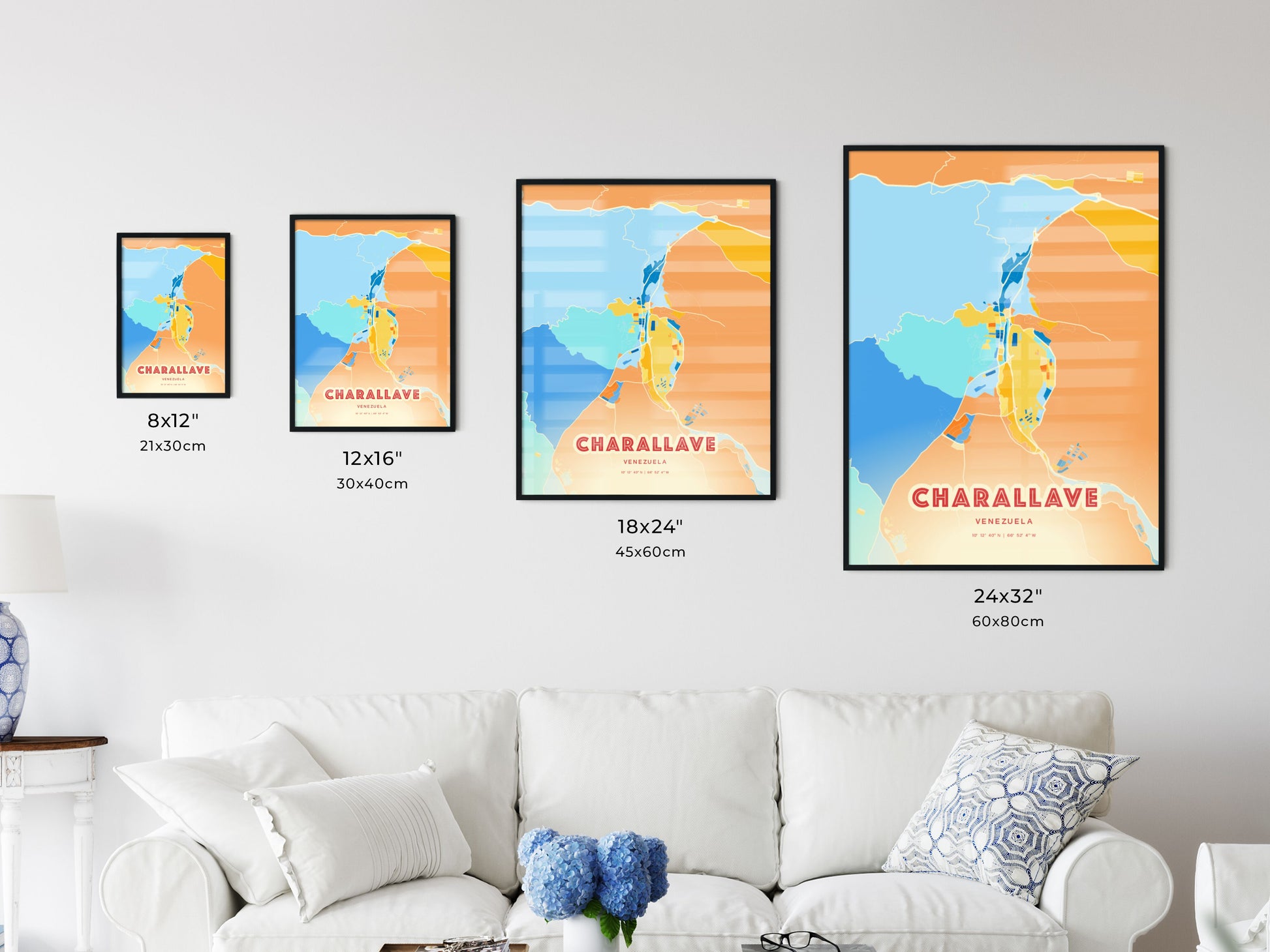 Colorful CHARALLAVE VENEZUELA Fine Art Map Blue Orange