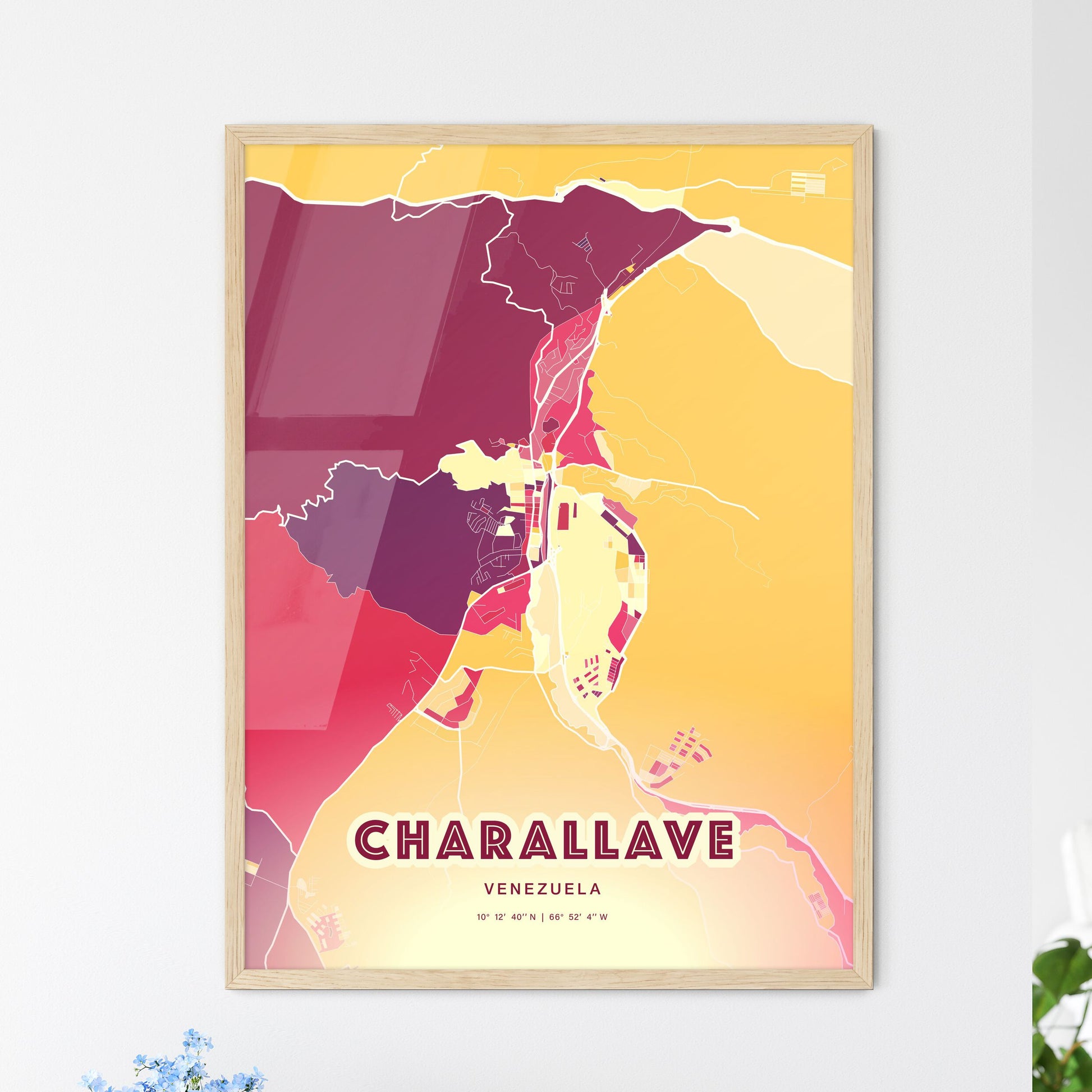 Colorful CHARALLAVE VENEZUELA Fine Art Map Hot Red