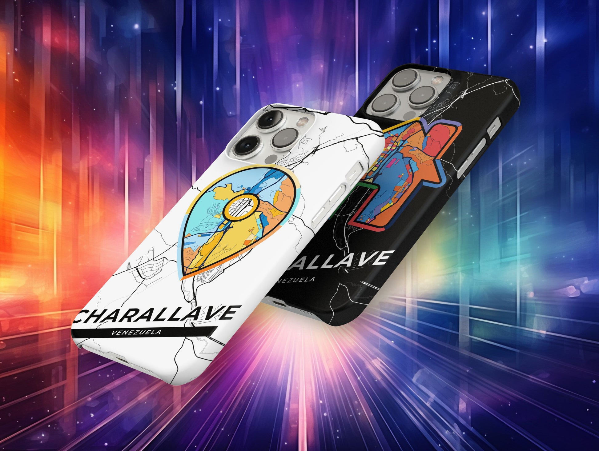Charallave Venezuela slim phone case with colorful icon. Birthday, wedding or housewarming gift. Couple match cases.