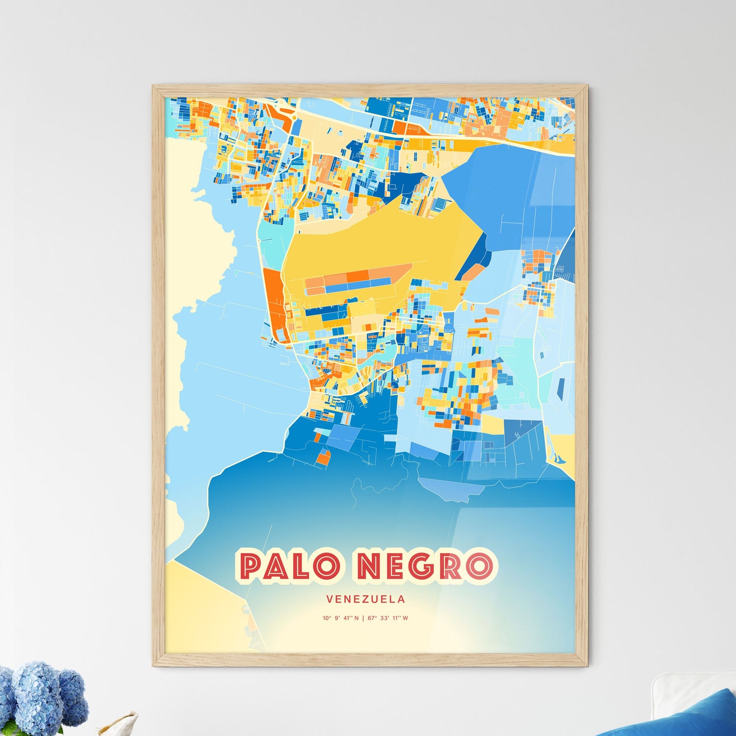 Colorful PALO NEGRO VENEZUELA Fine Art Map Blue Orange