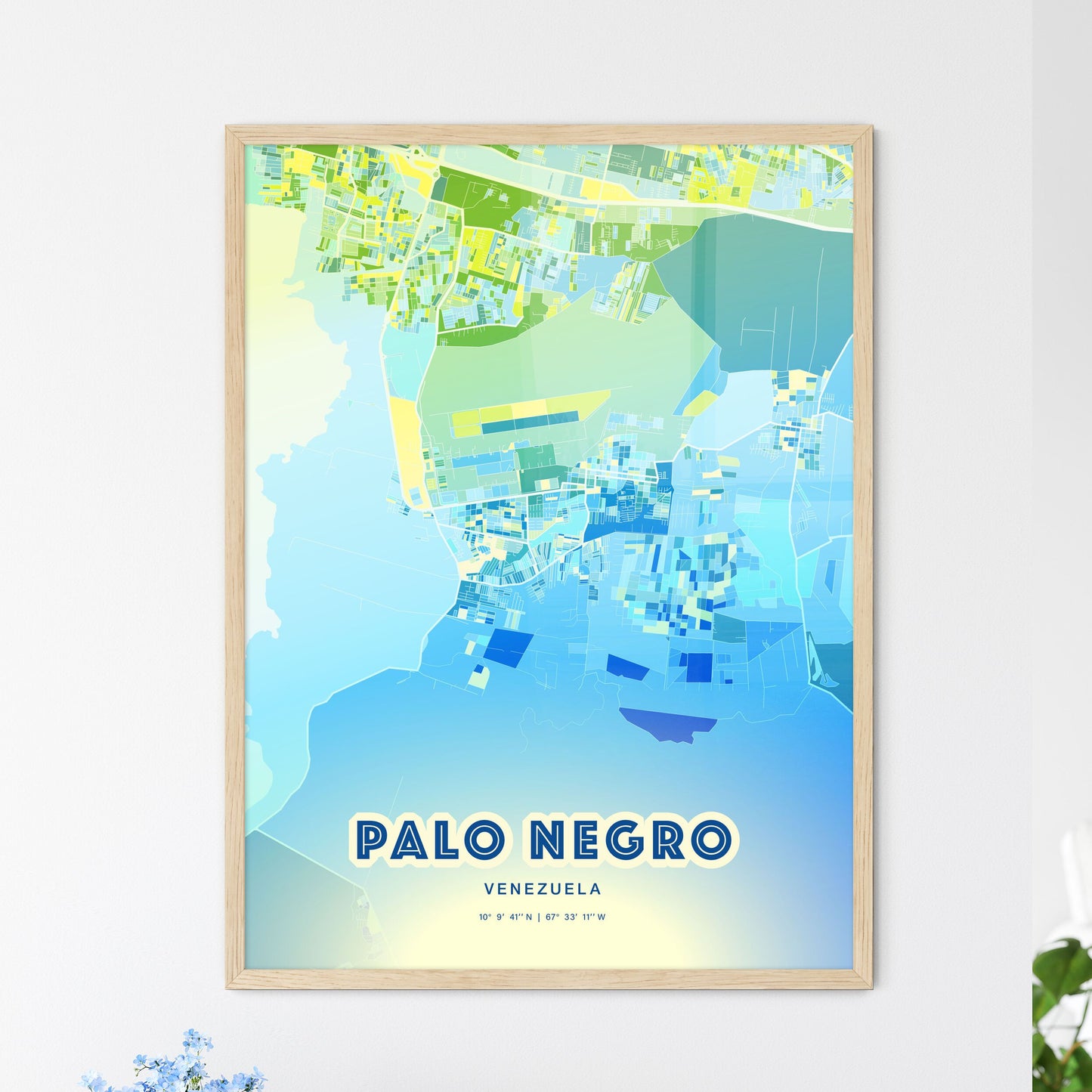 Colorful PALO NEGRO VENEZUELA Fine Art Map Cool Blue