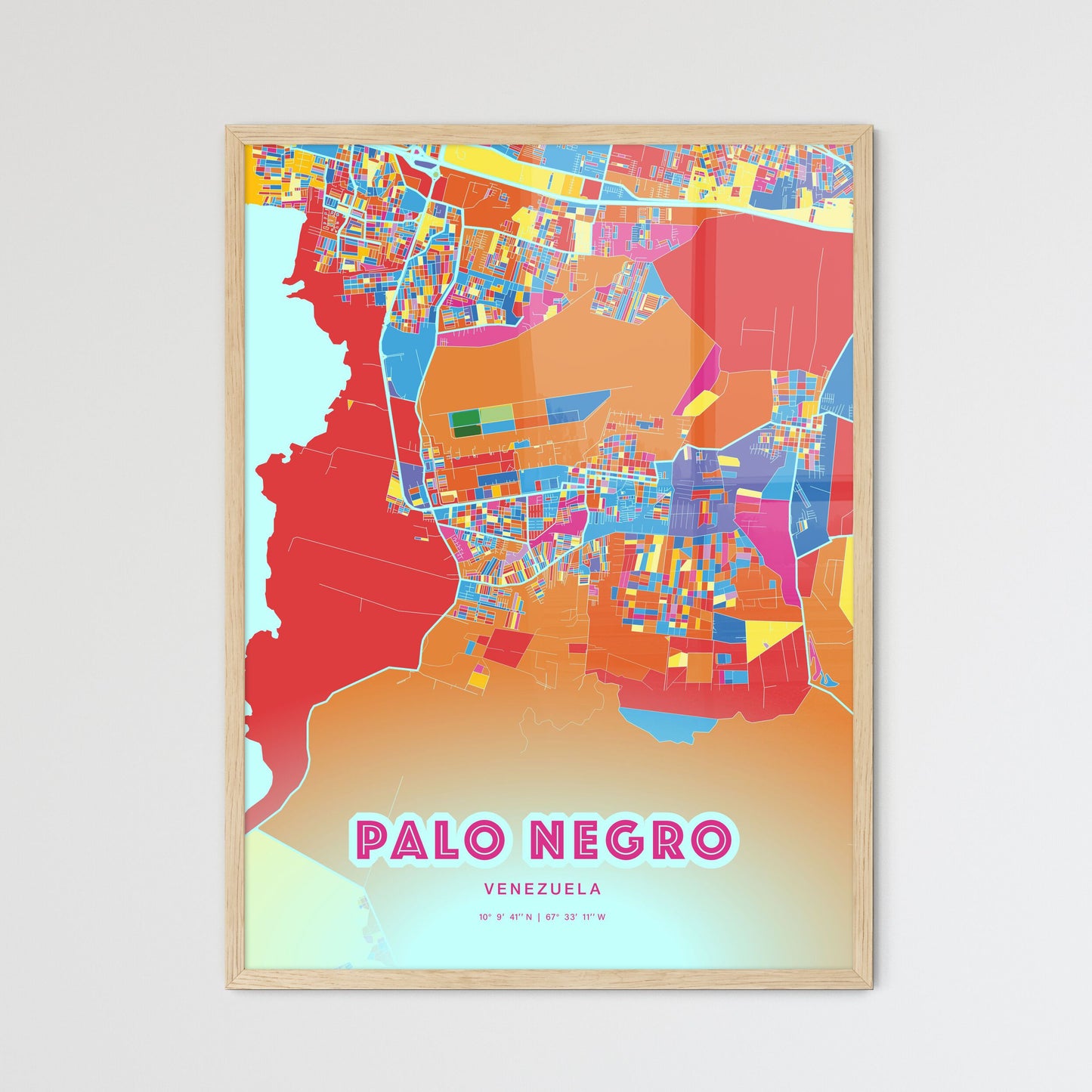 Colorful PALO NEGRO VENEZUELA Fine Art Map Crazy Colors