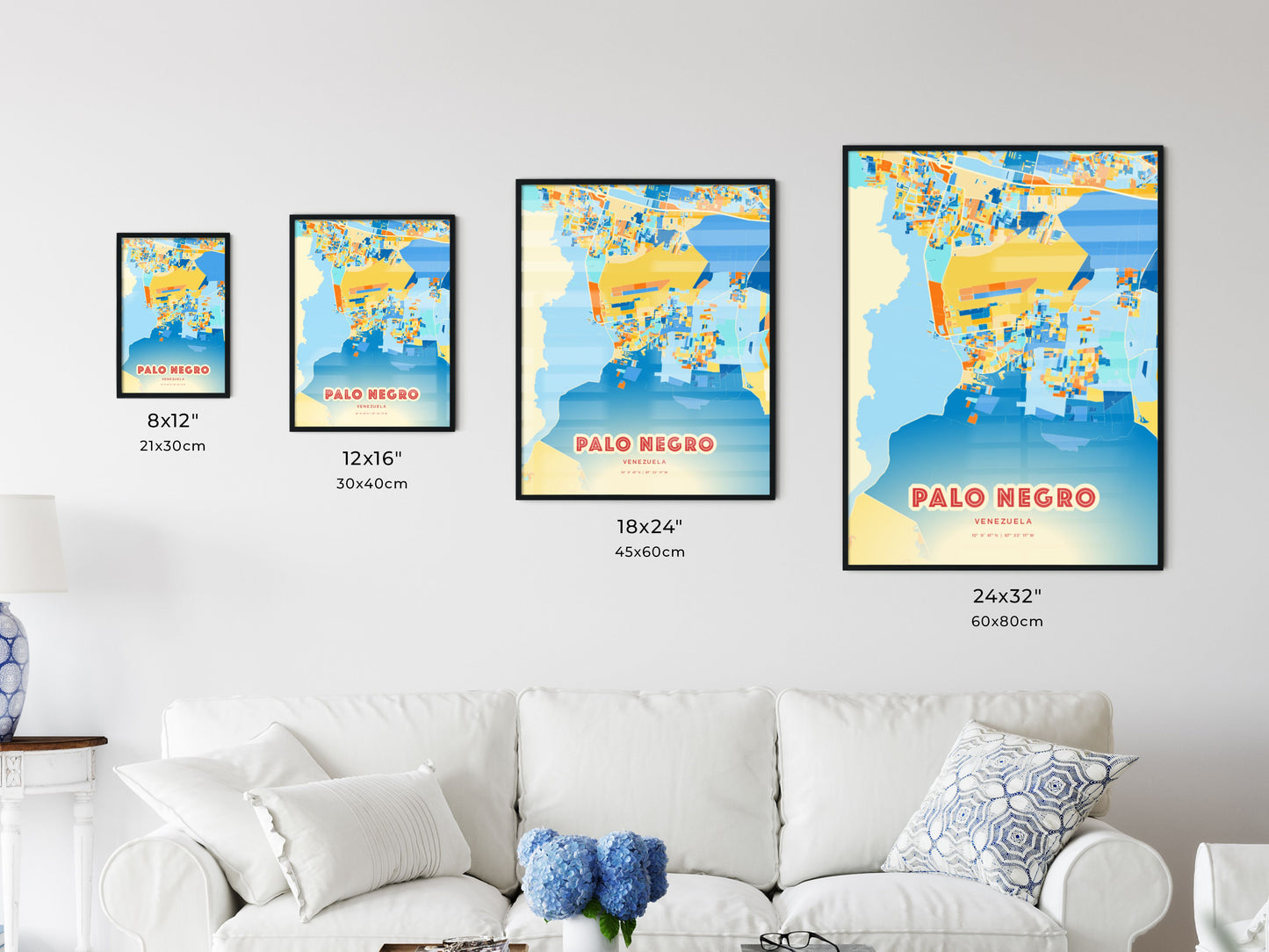 Colorful PALO NEGRO VENEZUELA Fine Art Map Blue Orange