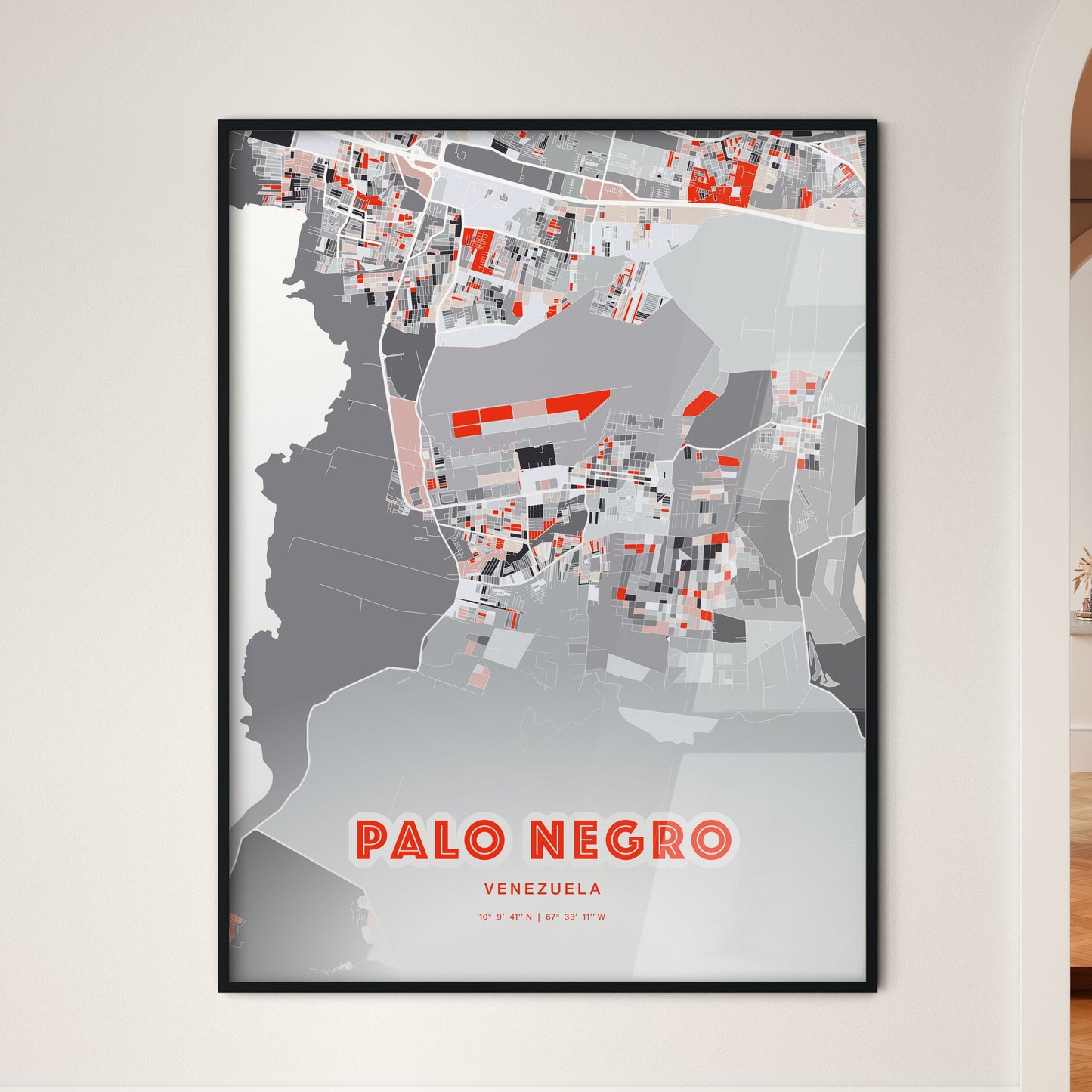 Colorful PALO NEGRO VENEZUELA Fine Art Map Modern