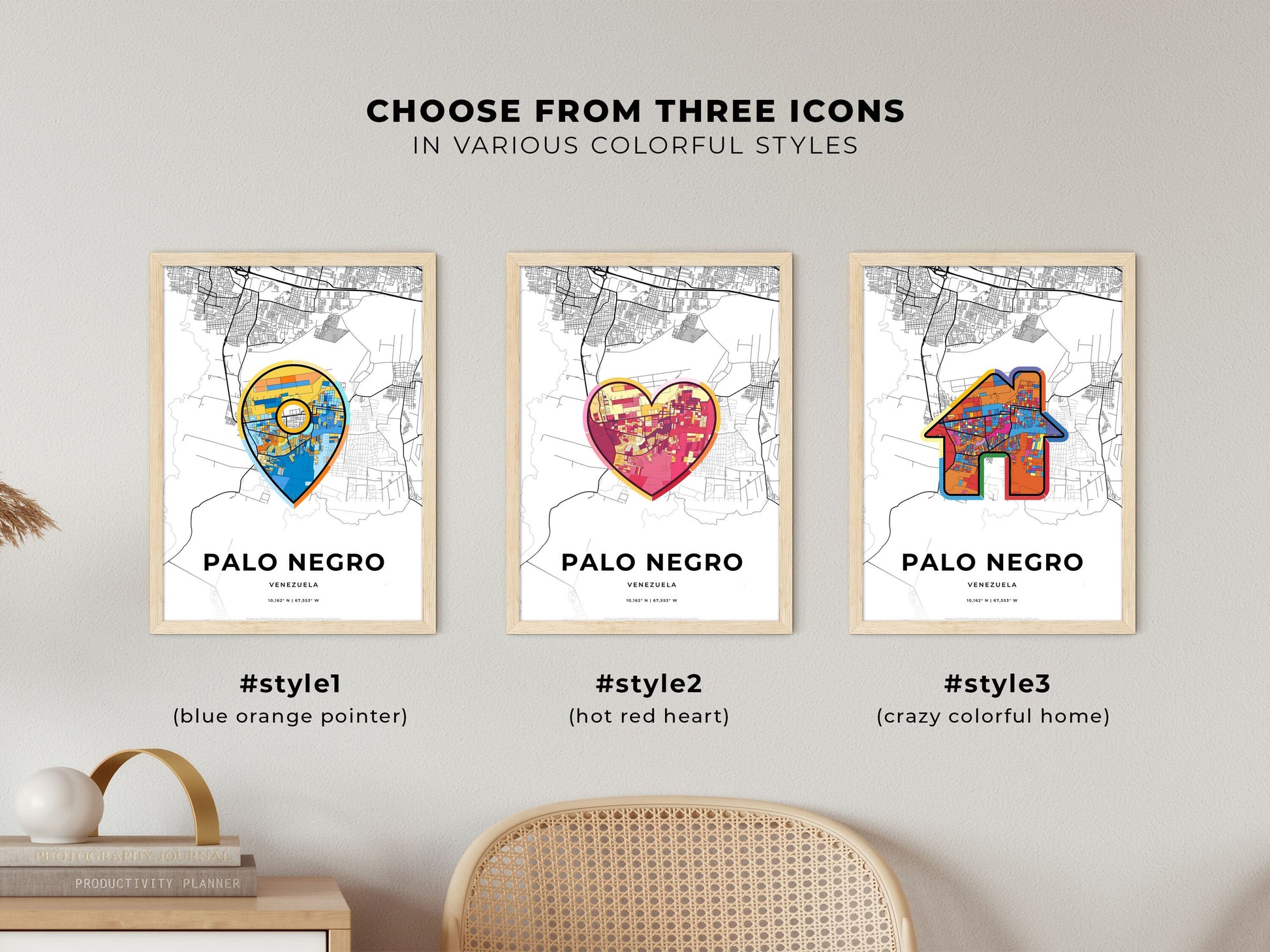 Palo Negro Venezuela maps with colorful icons