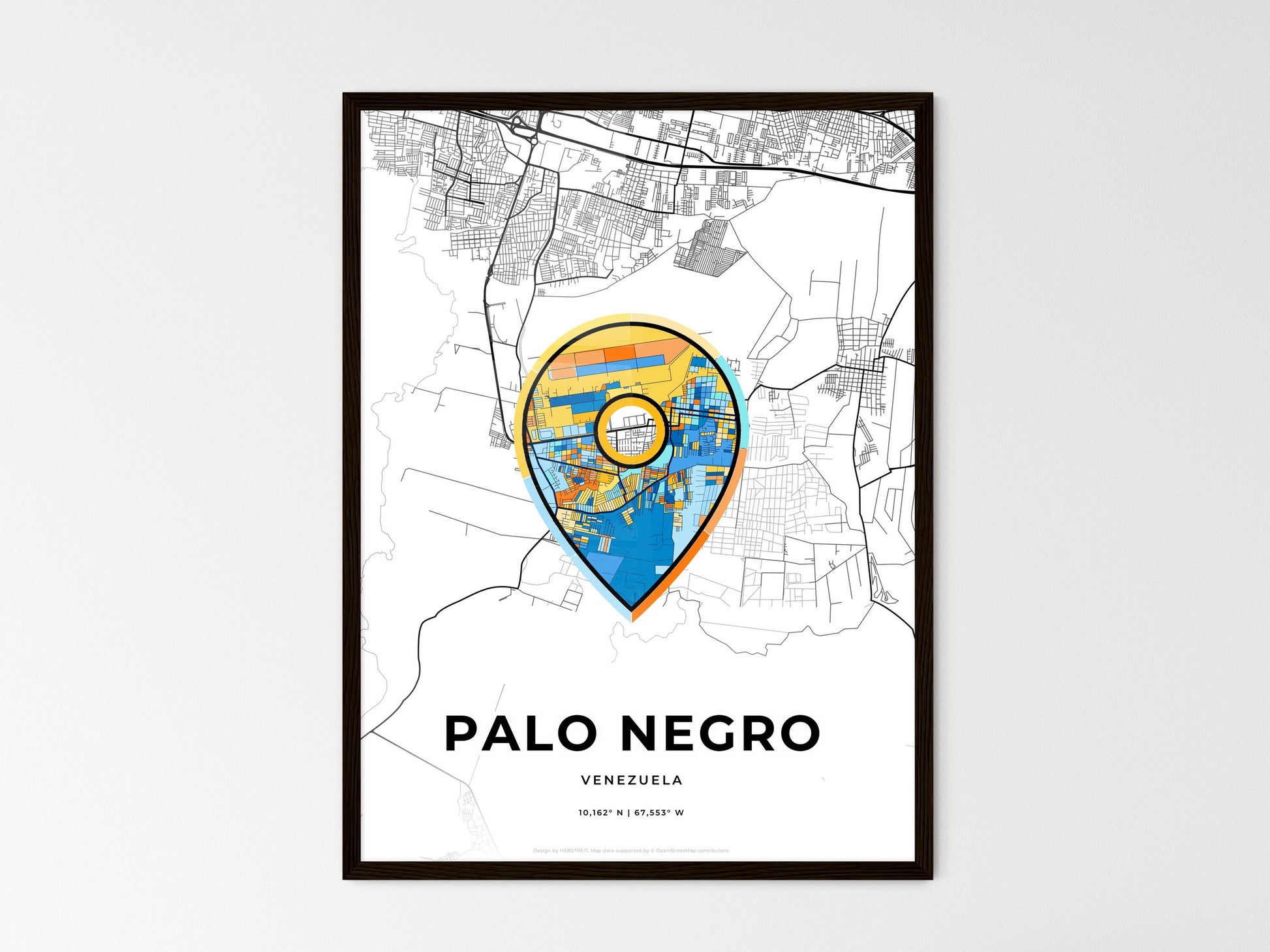 Palo Negro Venezuela wedding art map with pointer icon