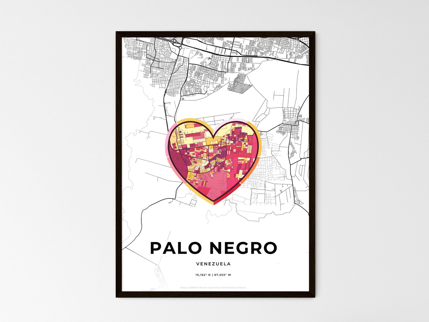 Palo Negro Venezuela wedding art map with heart icon