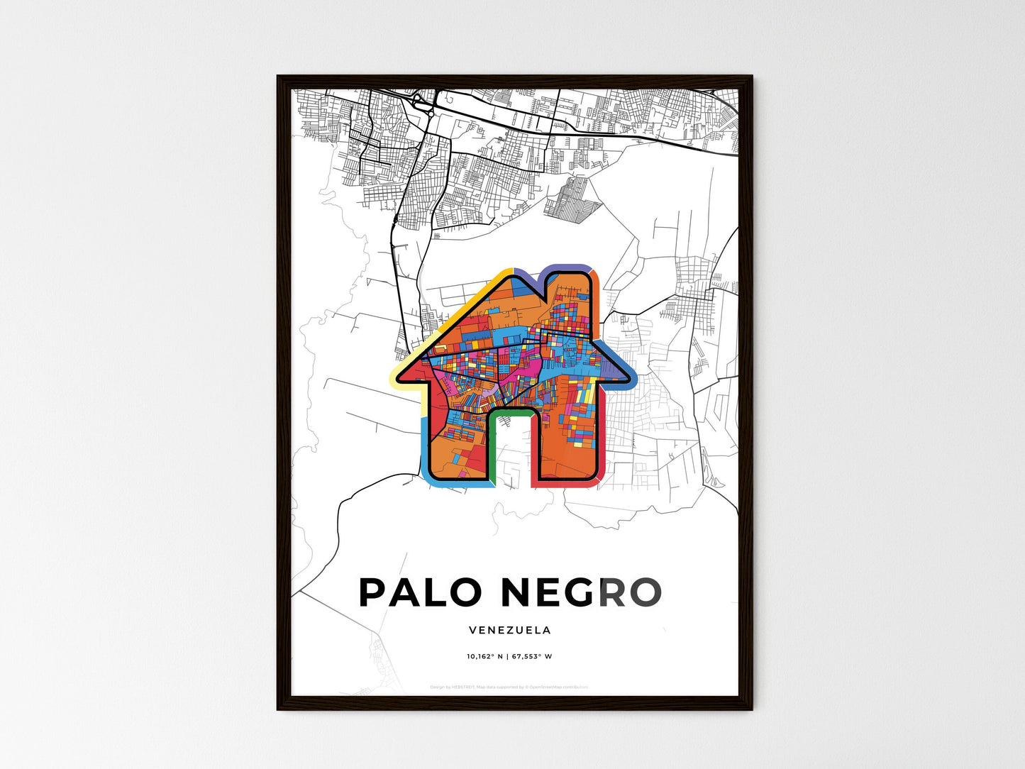 Palo Negro Venezuela wedding art map with home icon