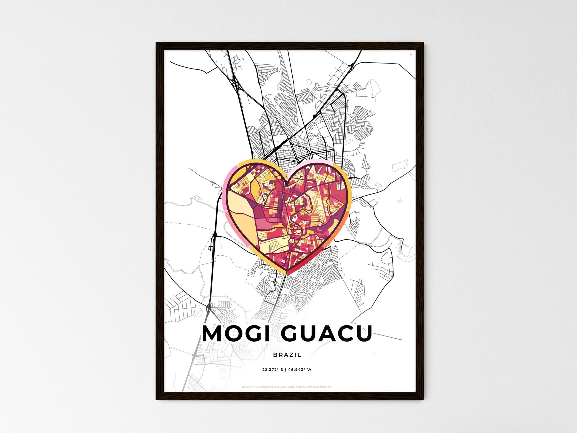 Mogi Guacu Brazil wedding art map with heart icon