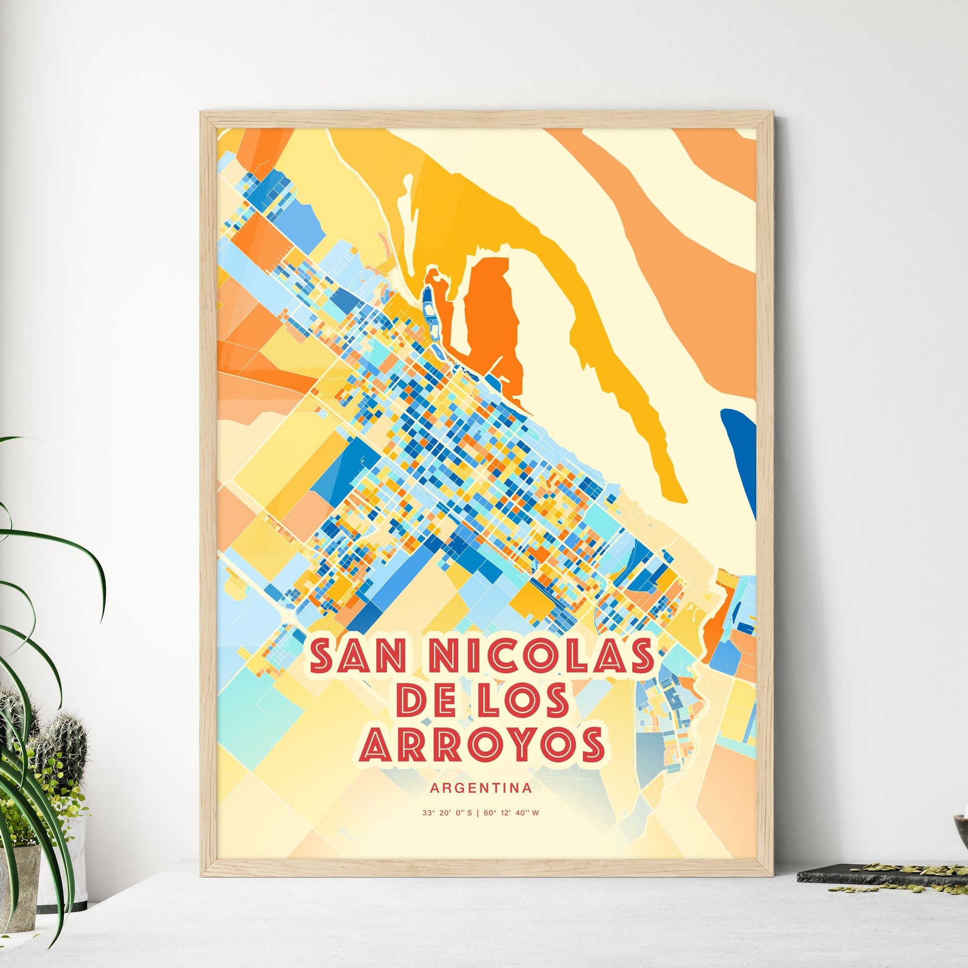 Colorful SAN NICOLAS DE LOS ARROYOS ARGENTINA Fine Art Map Blue Orange