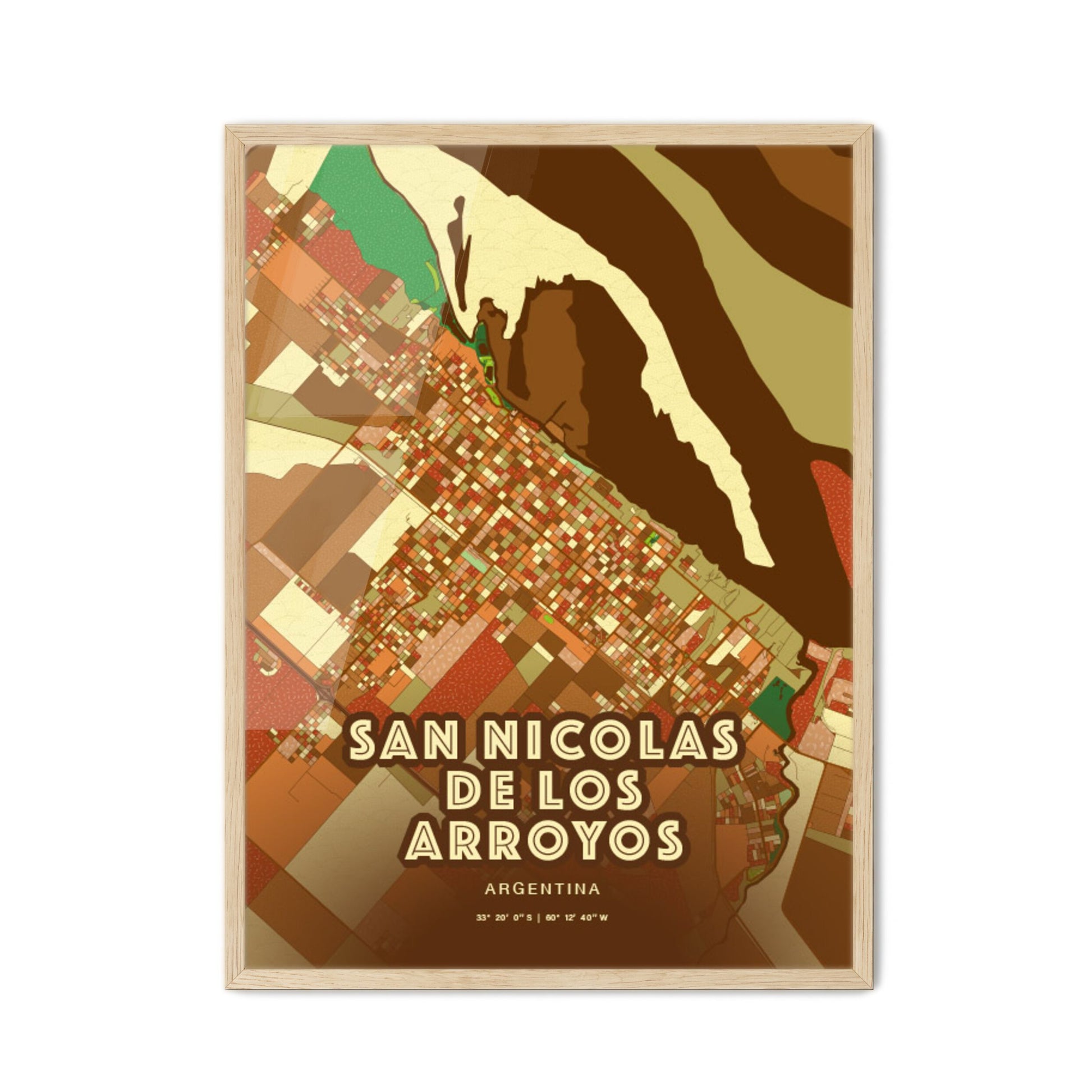 Colorful SAN NICOLAS DE LOS ARROYOS ARGENTINA Fine Art Map Farmhouse