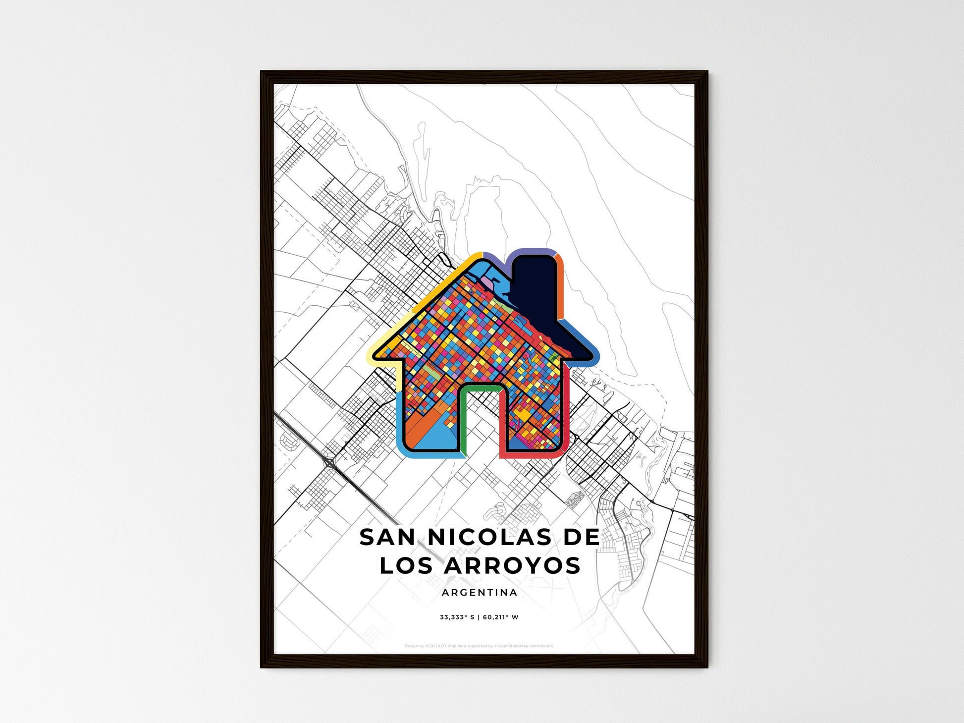 San Nicolas De Los Arroyos Argentina wedding art map with home icon
