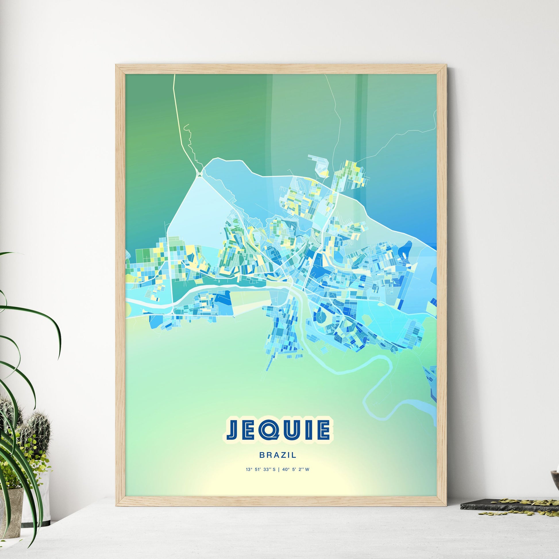 Colorful JEQUIE BRAZIL Fine Art Map Cool Blue