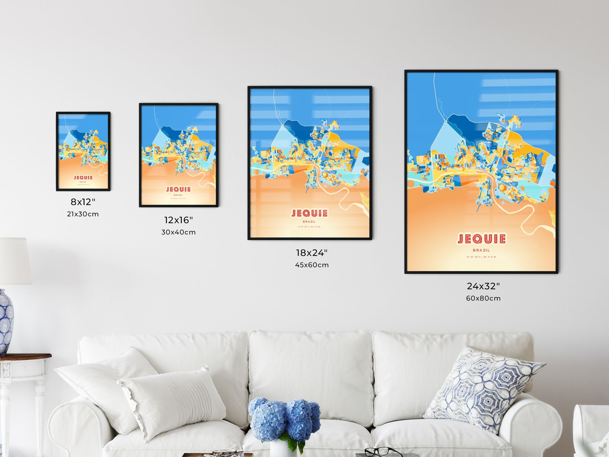 Colorful JEQUIE BRAZIL Fine Art Map Blue Orange