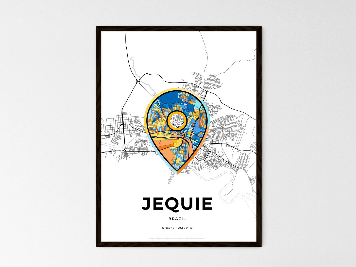Jequie Brazil wedding art map with pointer icon