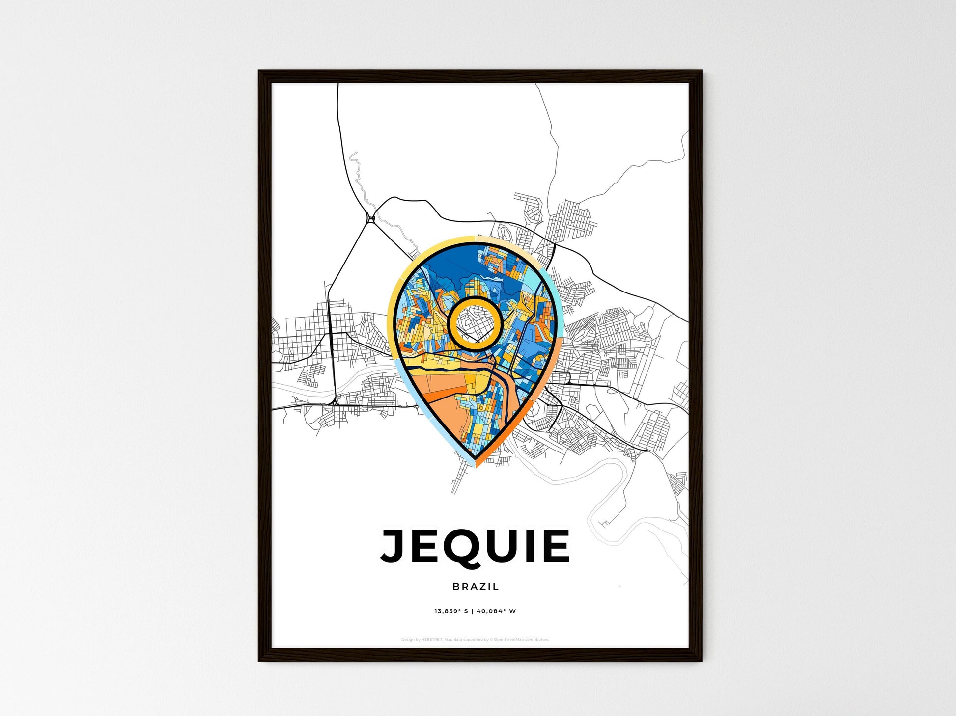 Jequie Brazil wedding art map with pointer icon