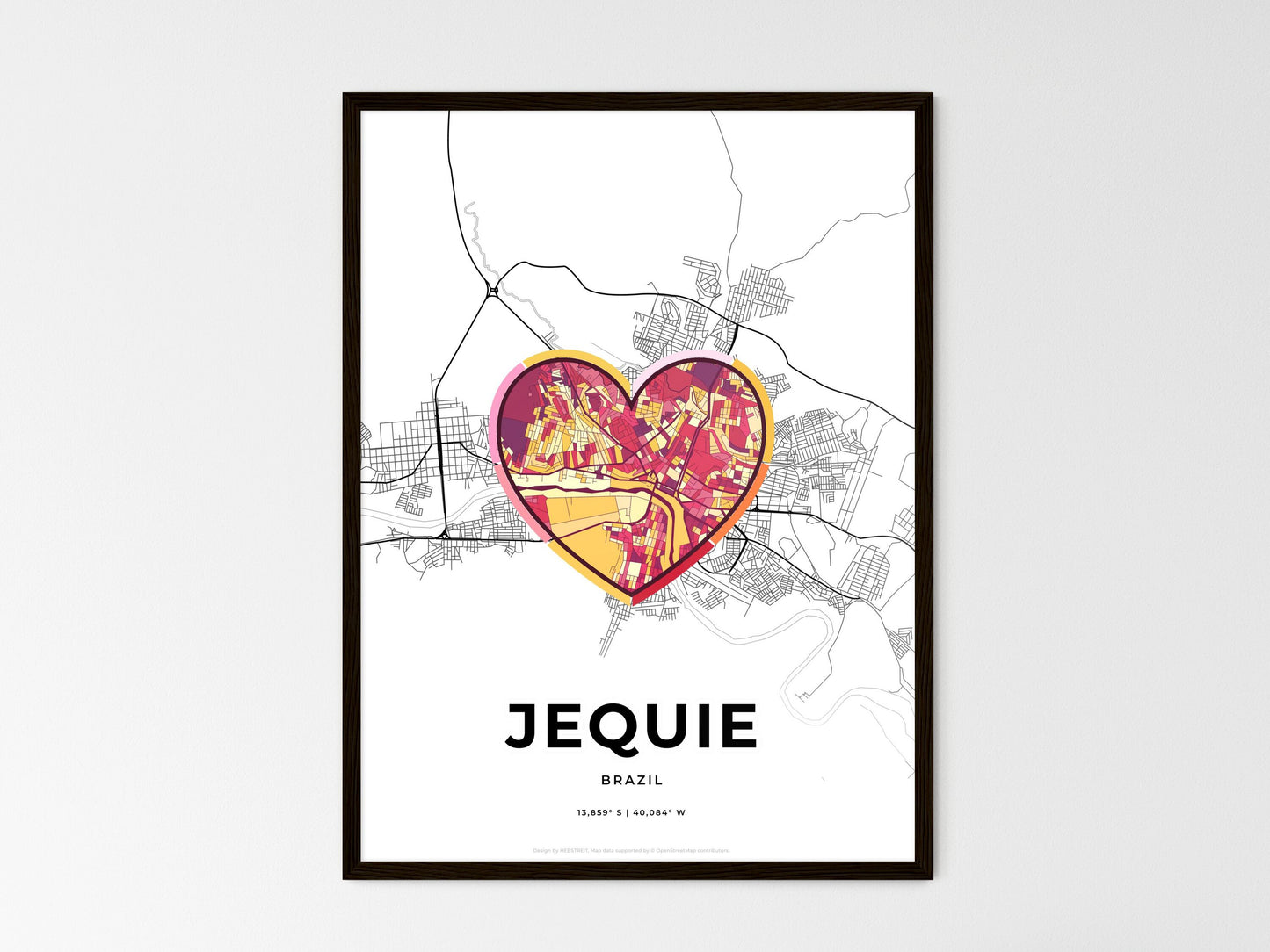 Jequie Brazil wedding art map with heart icon