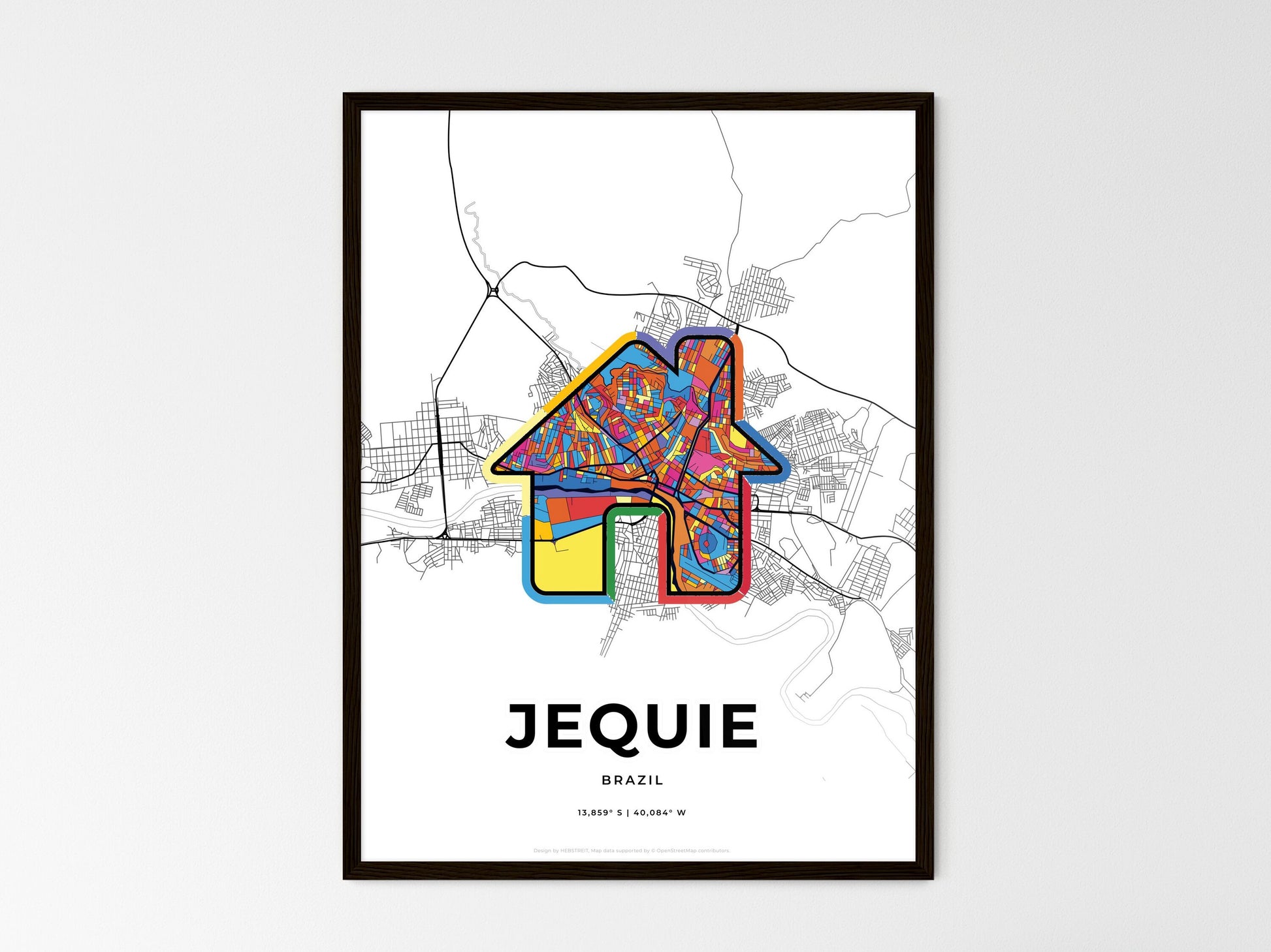 Jequie Brazil wedding art map with home icon